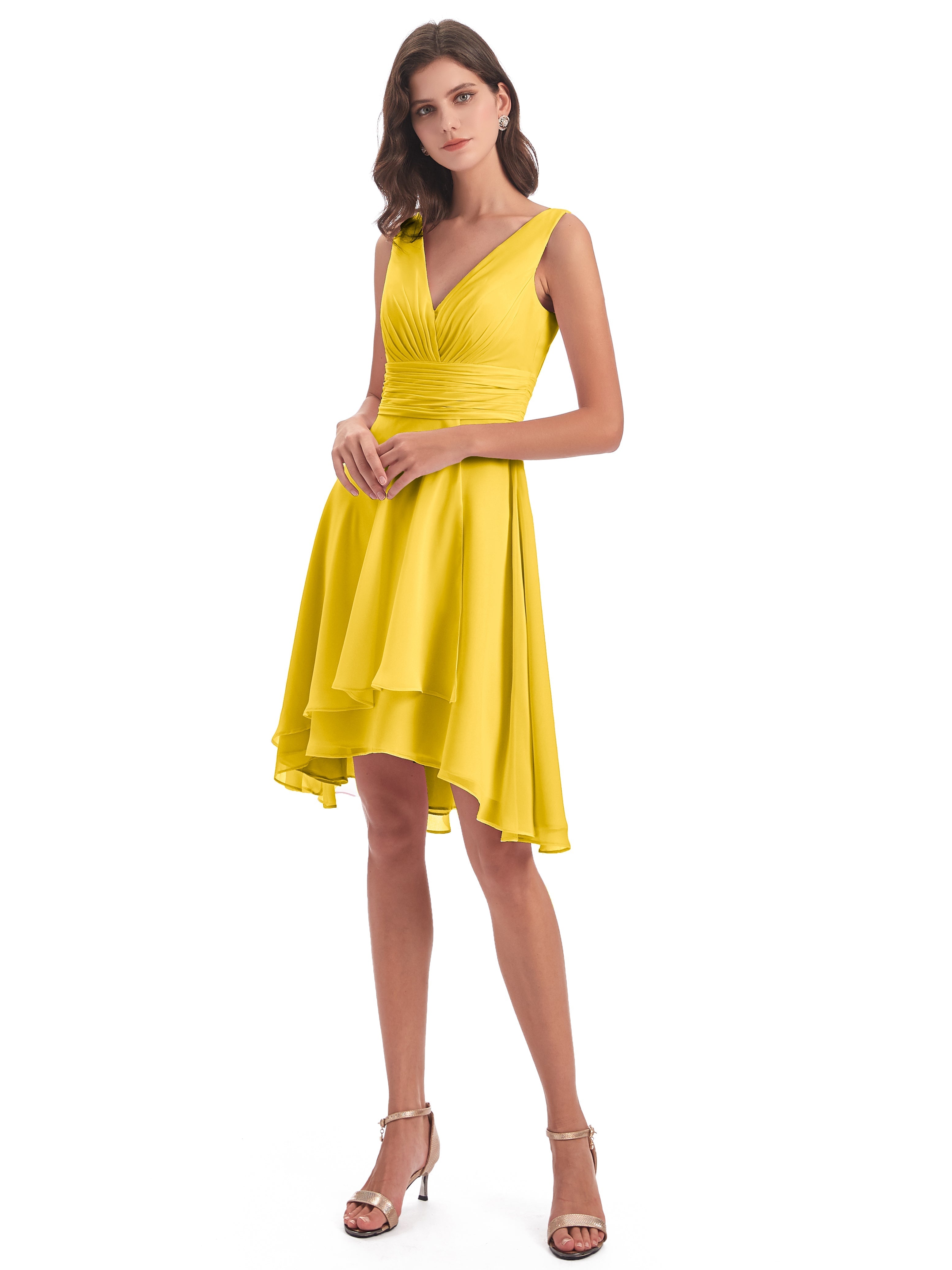 Robe De Demoiselle D'Honneur Souci Haute Basse Col V Robes Demoiselle D'Honneur