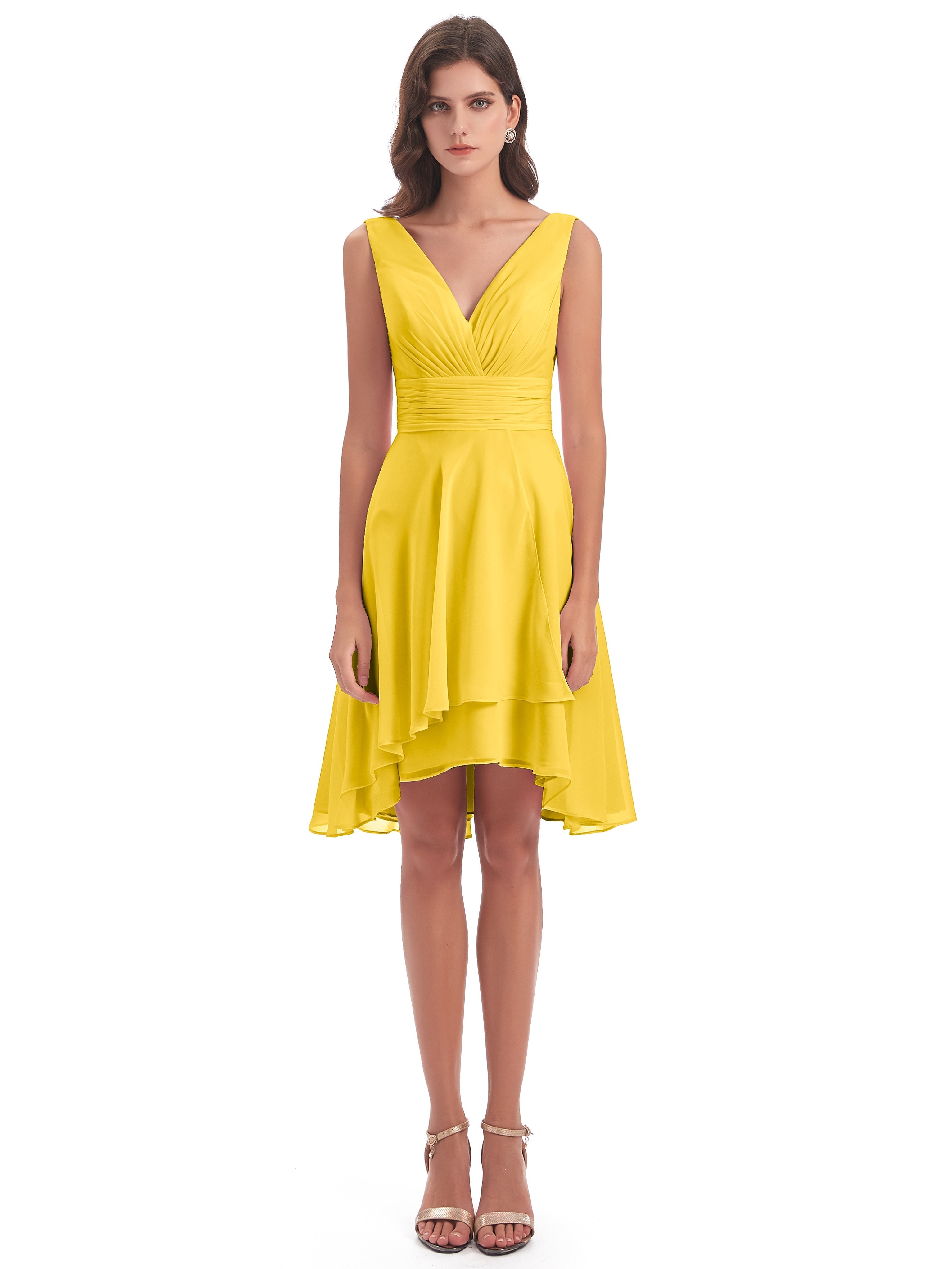 Robe De Demoiselle D'Honneur Souci Haute Basse Col V Robes Demoiselle D'Honneur