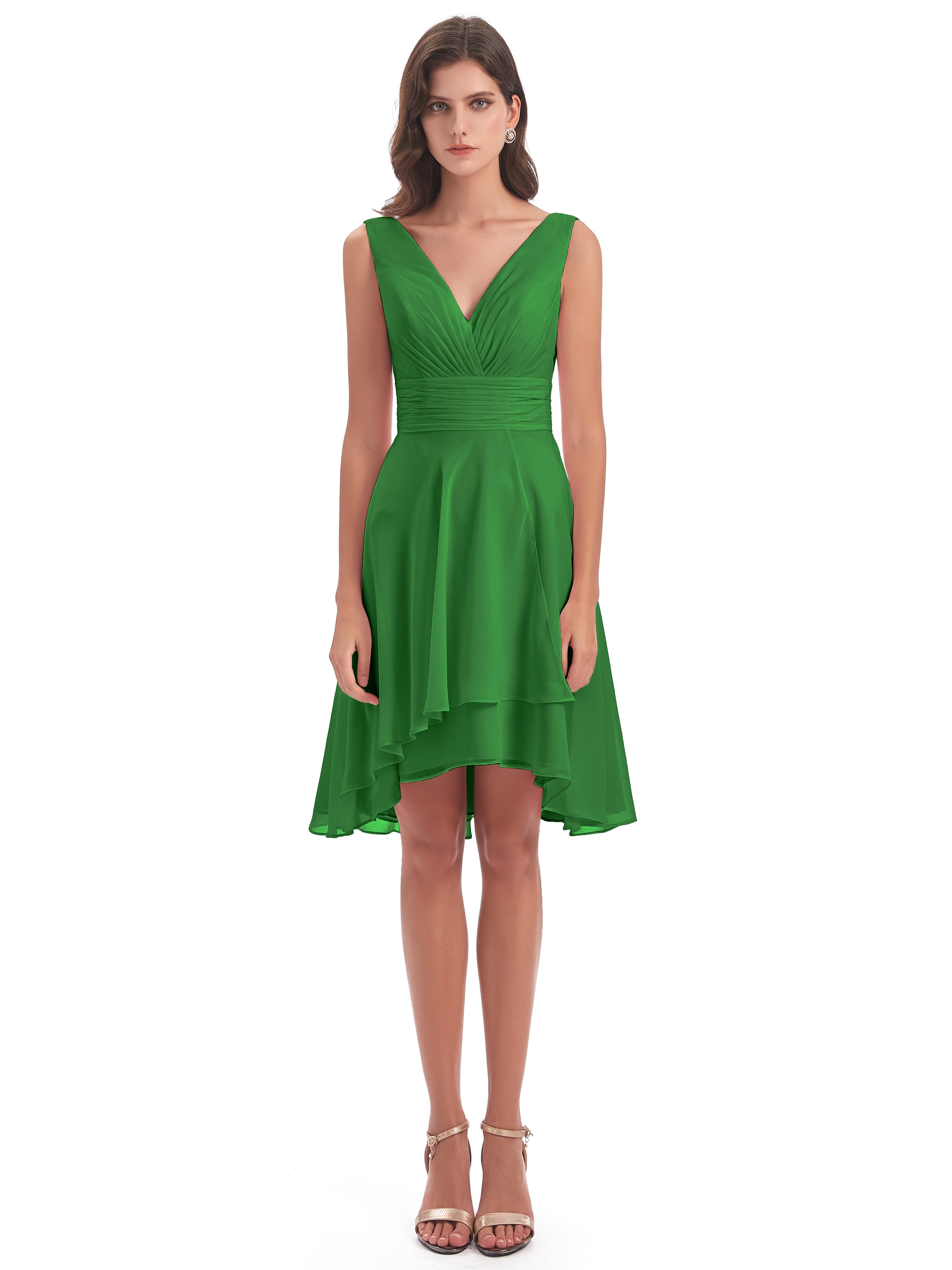 Robe Demoiselle D Honneur Vert Haute Basse Col V Robes Demoiselle D'Honneur