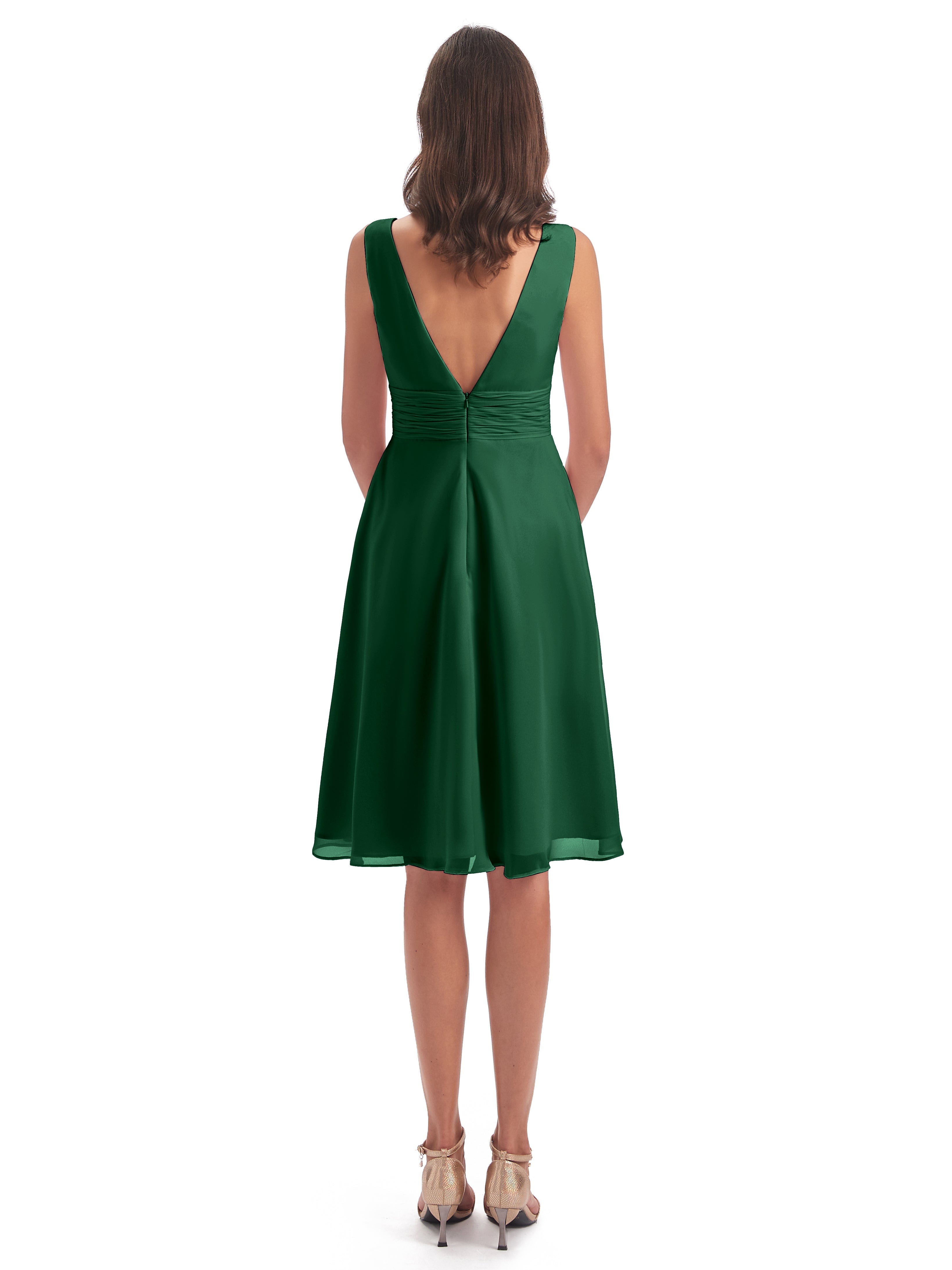 Demoiselle D'Honneur Vert Foncé Haute Basse Col V Robes Demoiselle D'Honneur