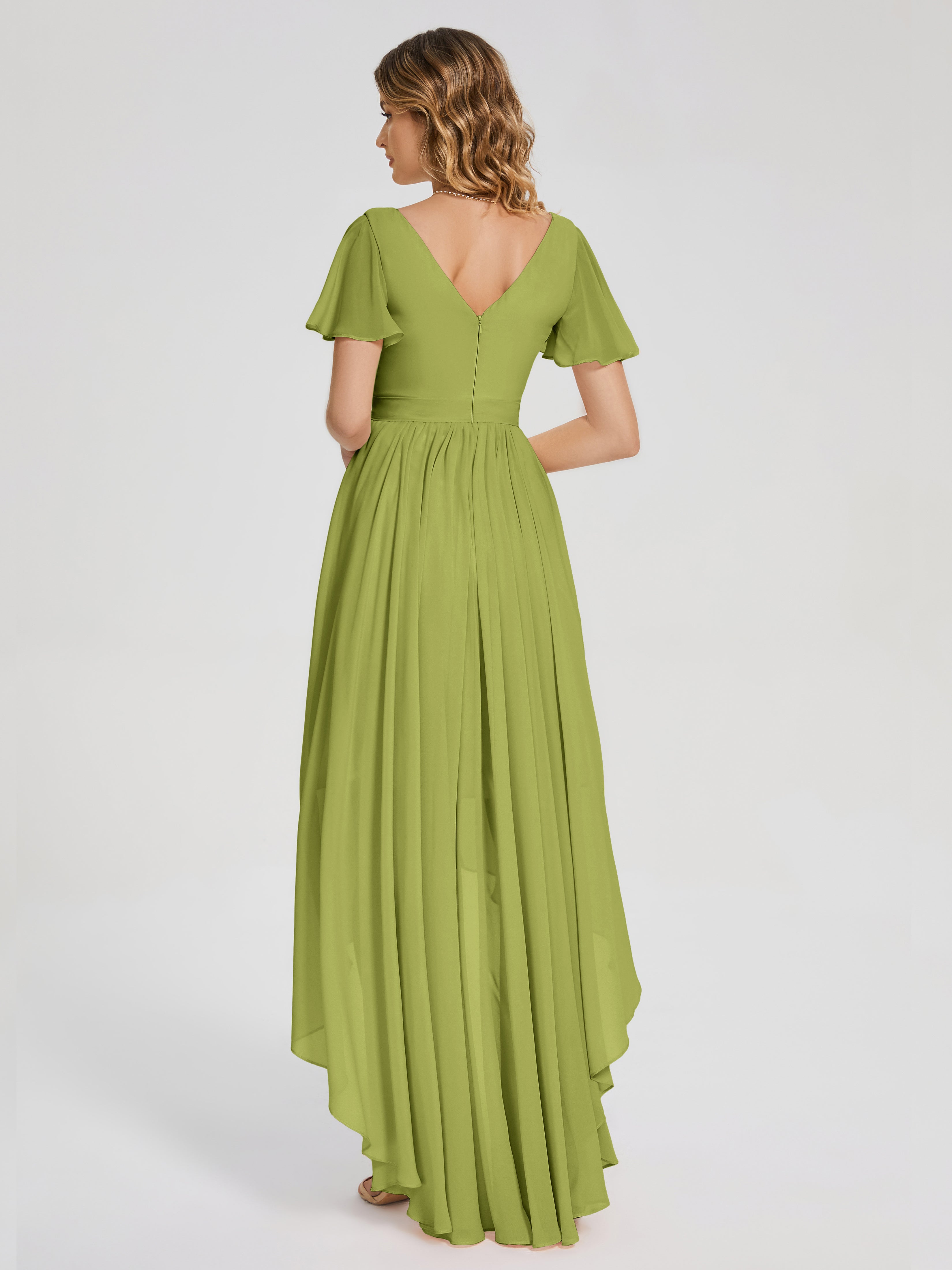 Robes De Demoiselle D'Honneur Trèfle Asymétrique Manches Courtes Mousseline Robes Demoiselle D'Honneur