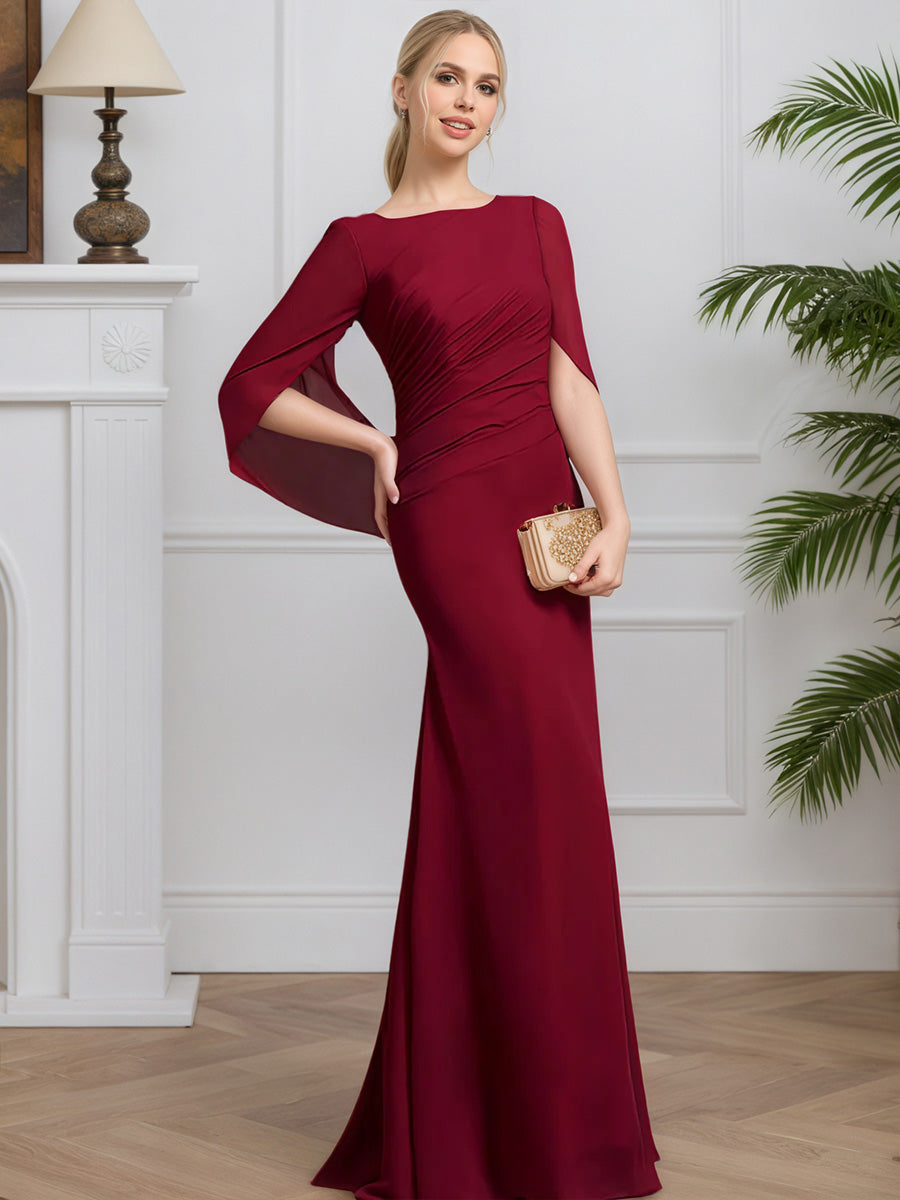 Cicinia BORDEAUX Robe pour Mère de la Mariée Longue en Mousseline Fourreau Fermeture Dos à Glissière