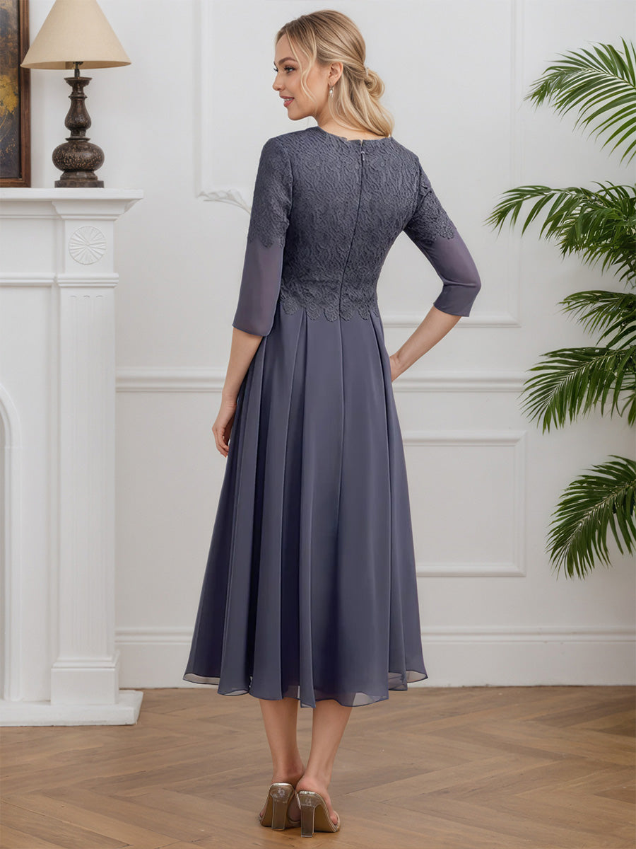 Cicinia Tempête Robe pour Mère de la Mariée Longue en Mousseline et Dentelle A-Line Décolleté en V Longueur Midi (Thé)