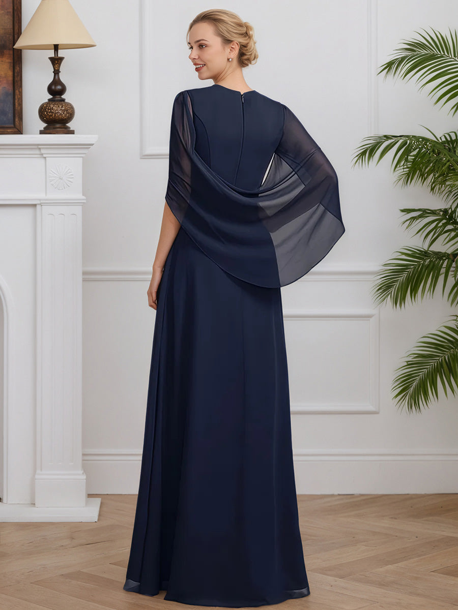 Cicinia Bleu Marine Robe pour Mère de la Mariée Longue en Mousseline A-Line Longueur Sol Décolleté en V