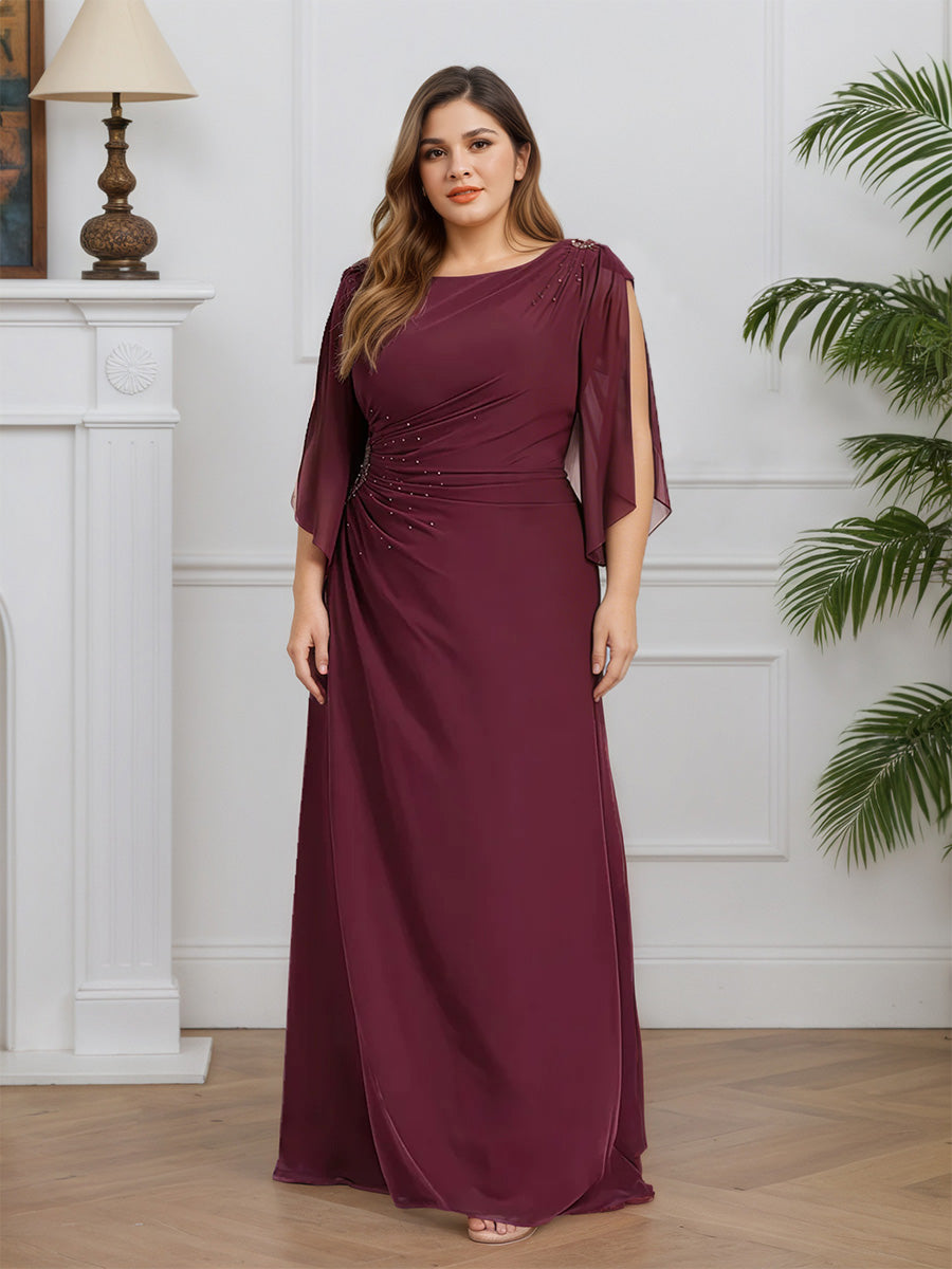 Cicinia Mûre Robe pour Mère de la Mariée Longue en Mousseline A-Line Perlé Longueur Sol Manches Fendues Grande Taille