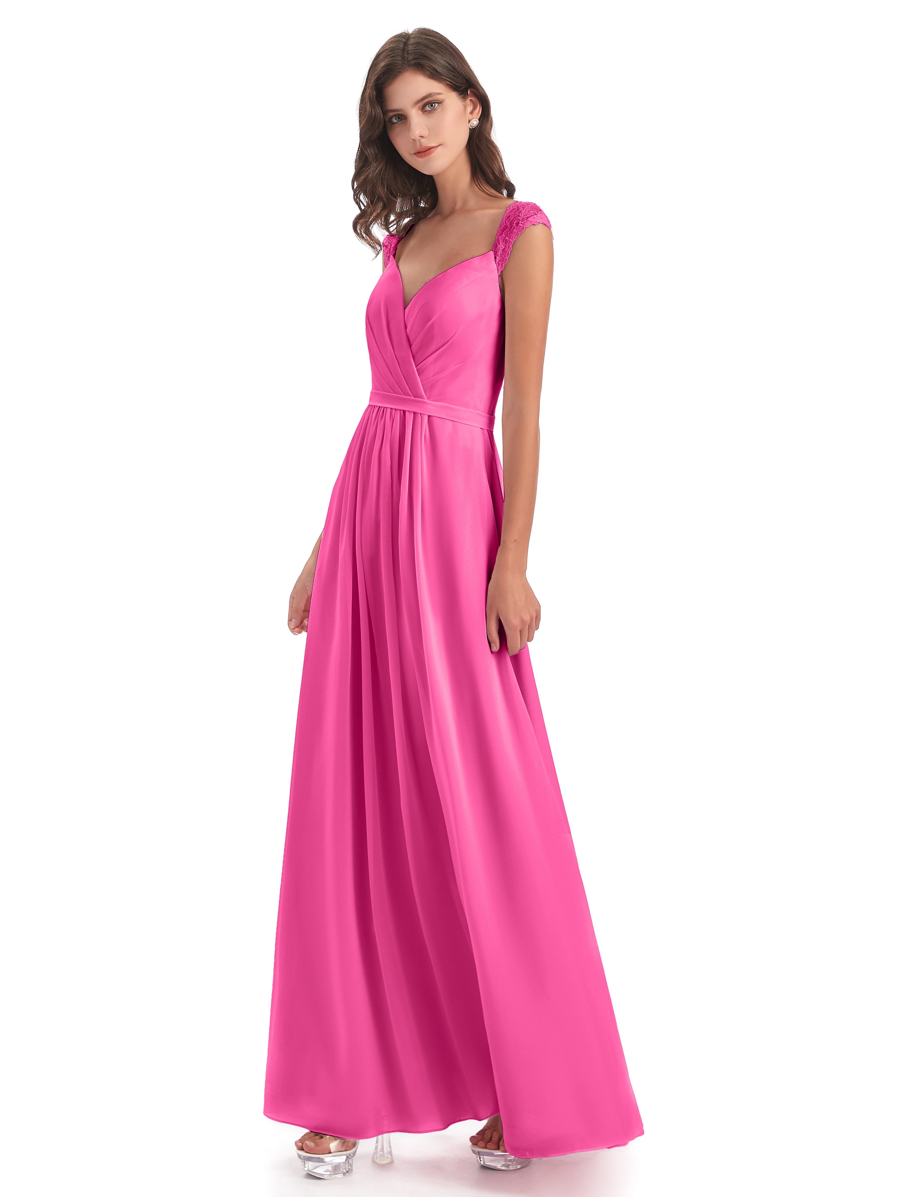 Robe Demoiselle D Honneur Azalée Mancherons Dos Ouvert Mousseline Robes Demoiselle D'Honneur