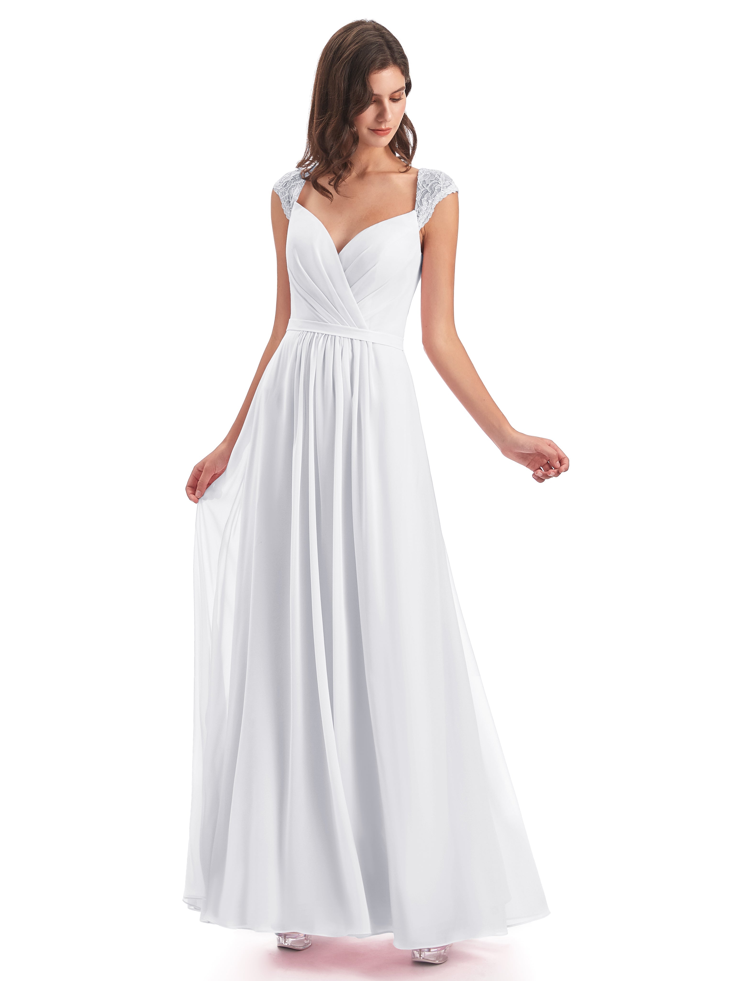 Robe De Demoiselle D Honneur Blanche Mancherons Dos Ouvert Mousseline Robes Demoiselle D'Honneur