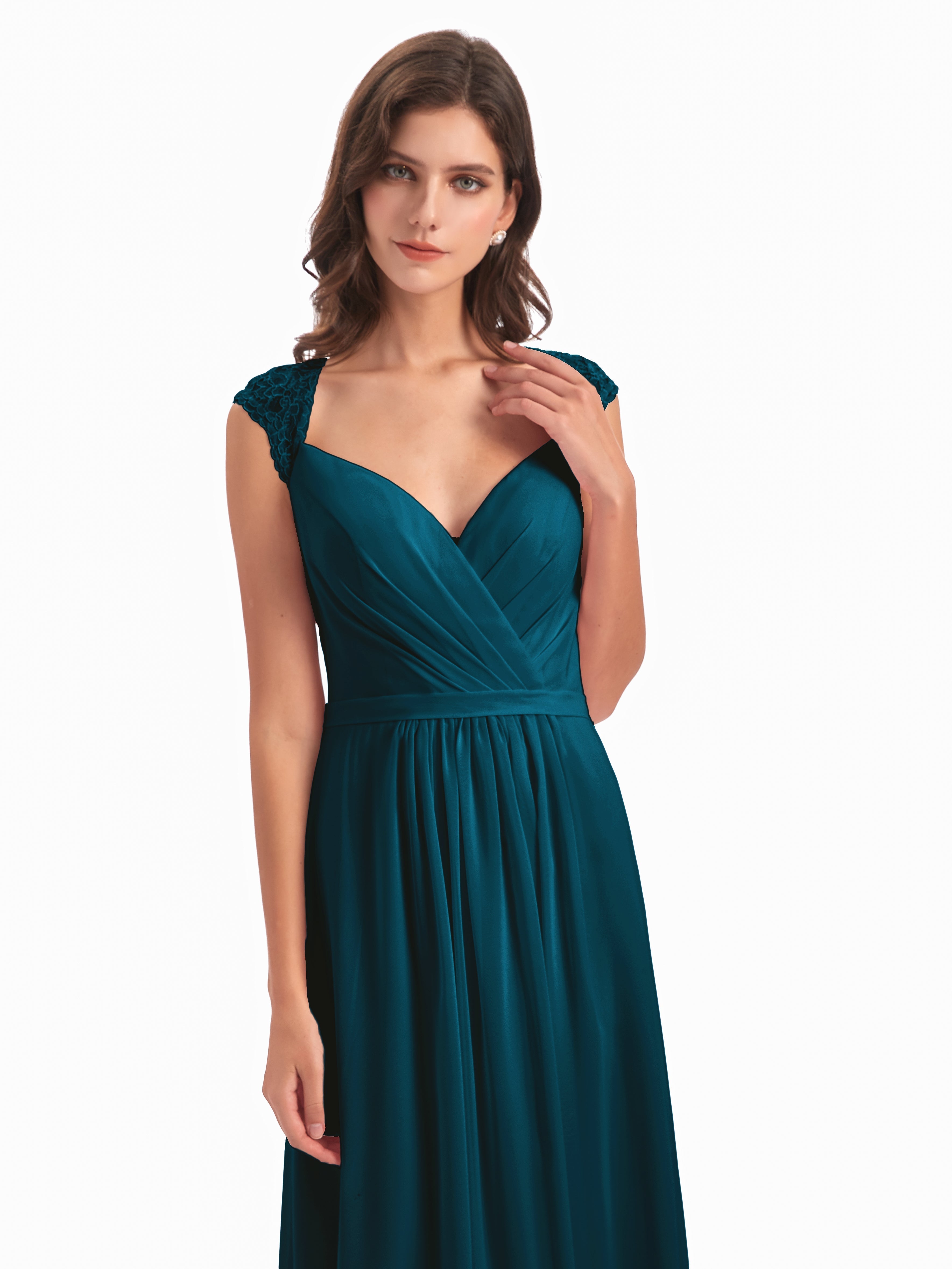 Robe De Demoiselle D'Honneur Bleu Encre Mancherons Dos Ouvert Mousseline Robes Demoiselle D'Honneur