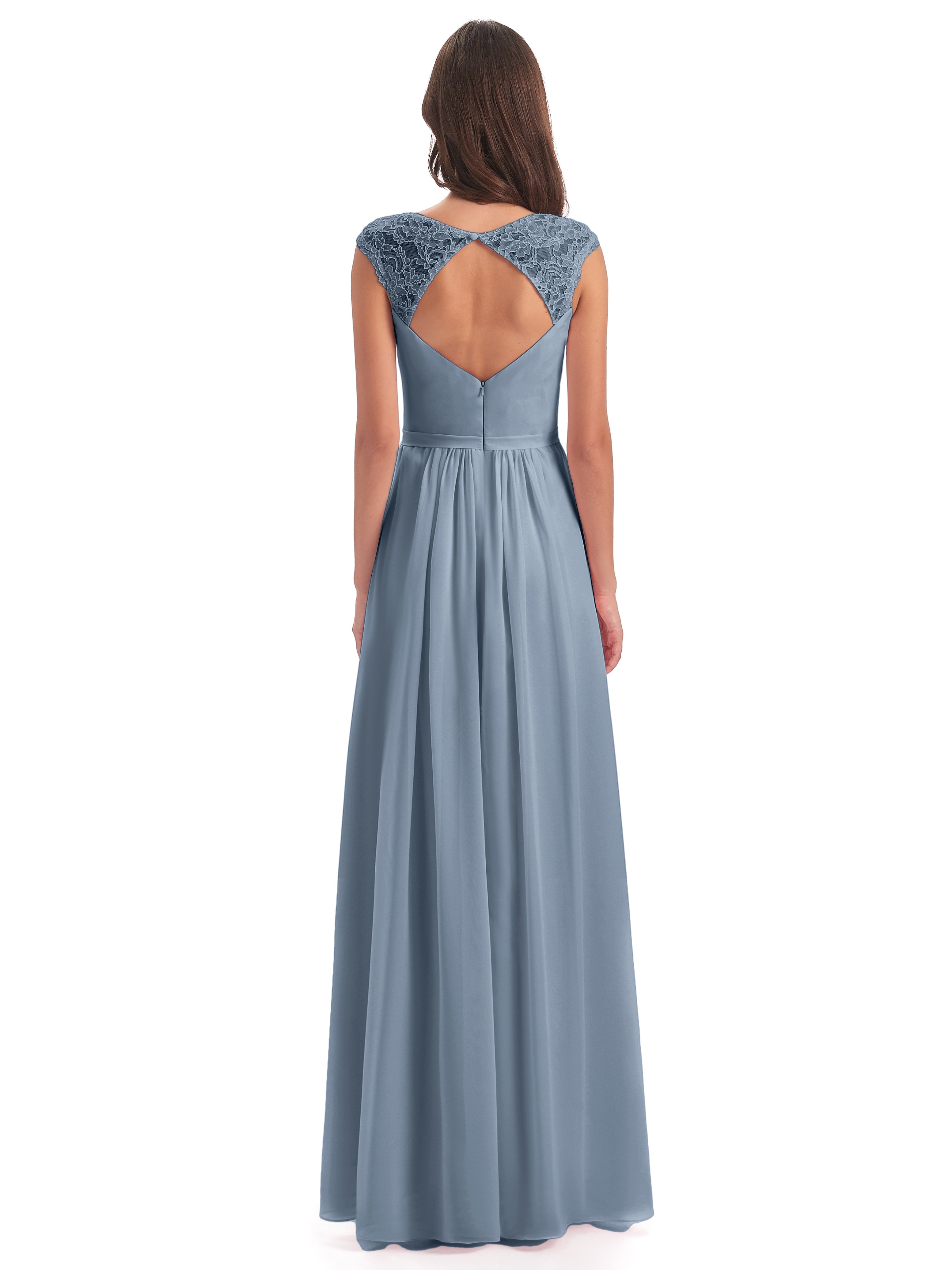 Robes De Demoiselle D'Honneur Bleu Poudre Mancherons Dos Ouvert Mousseline Robes Demoiselle D'Honneur