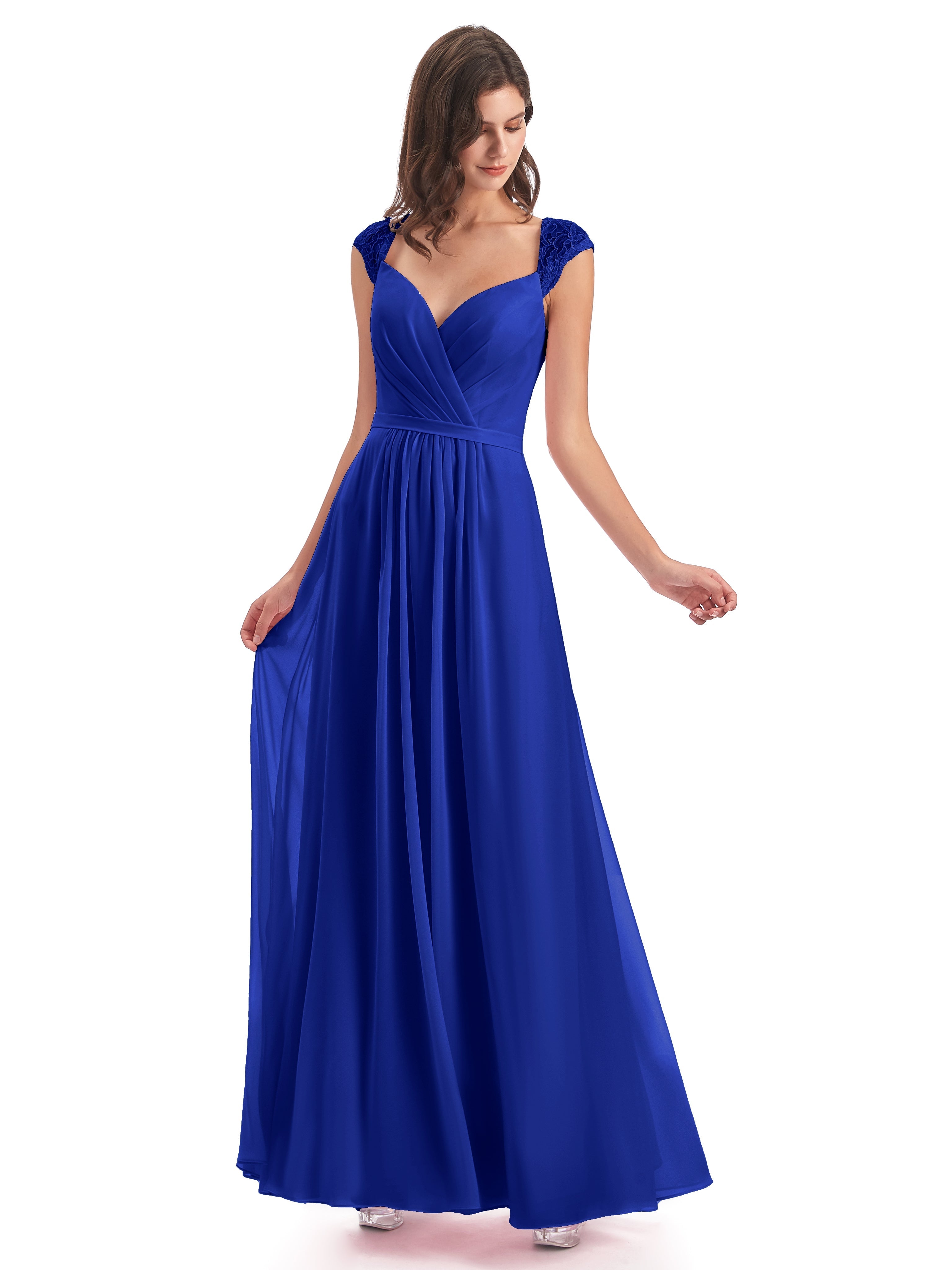 Demoiselle Dhonneur Robe Bleu Roi Mancherons Dos Ouvert Mousseline Robes Demoiselle D'Honneur