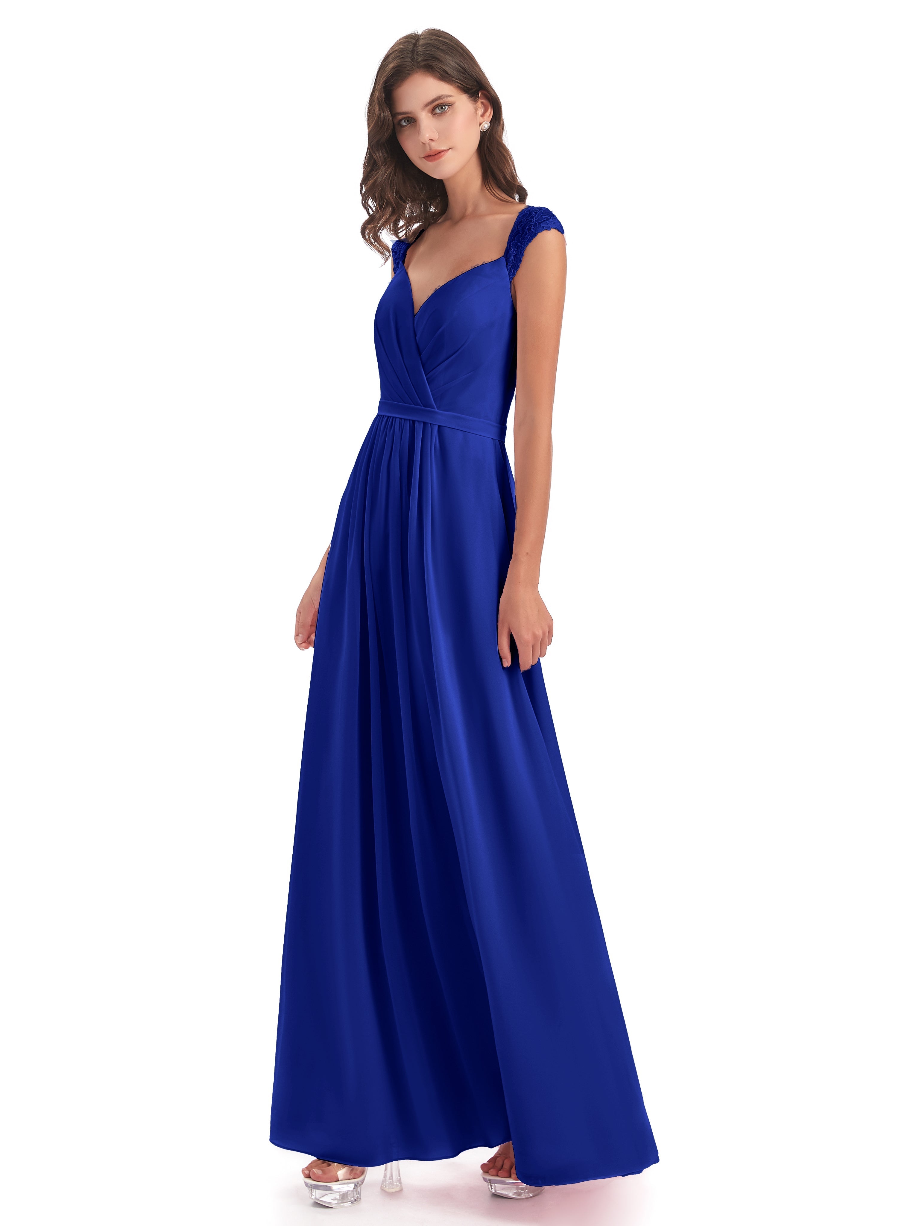 Demoiselle Dhonneur Robe Bleu Roi Mancherons Dos Ouvert Mousseline Robes Demoiselle D'Honneur