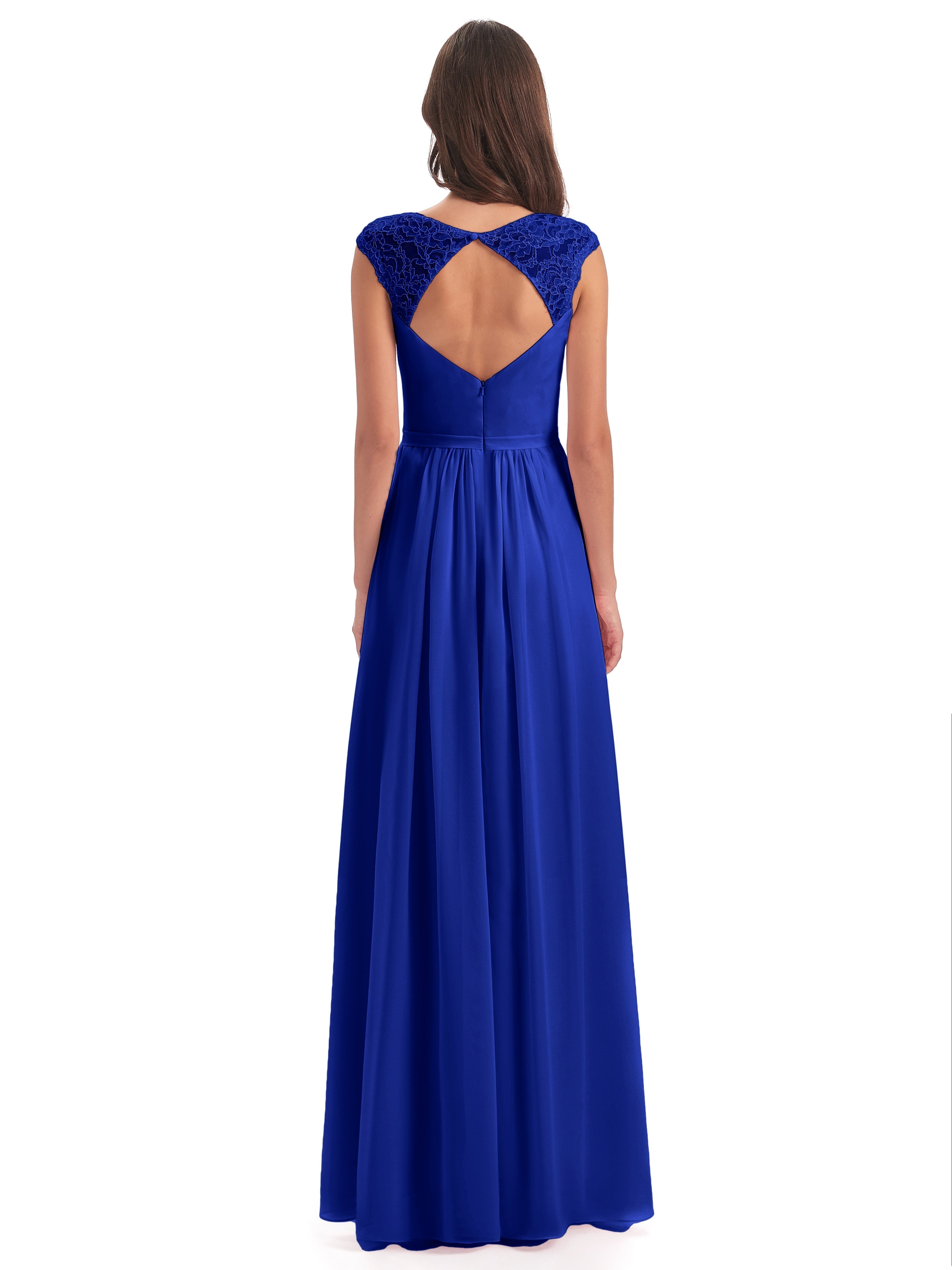 Demoiselle Dhonneur Robe Bleu Roi Mancherons Dos Ouvert Mousseline Robes Demoiselle D'Honneur