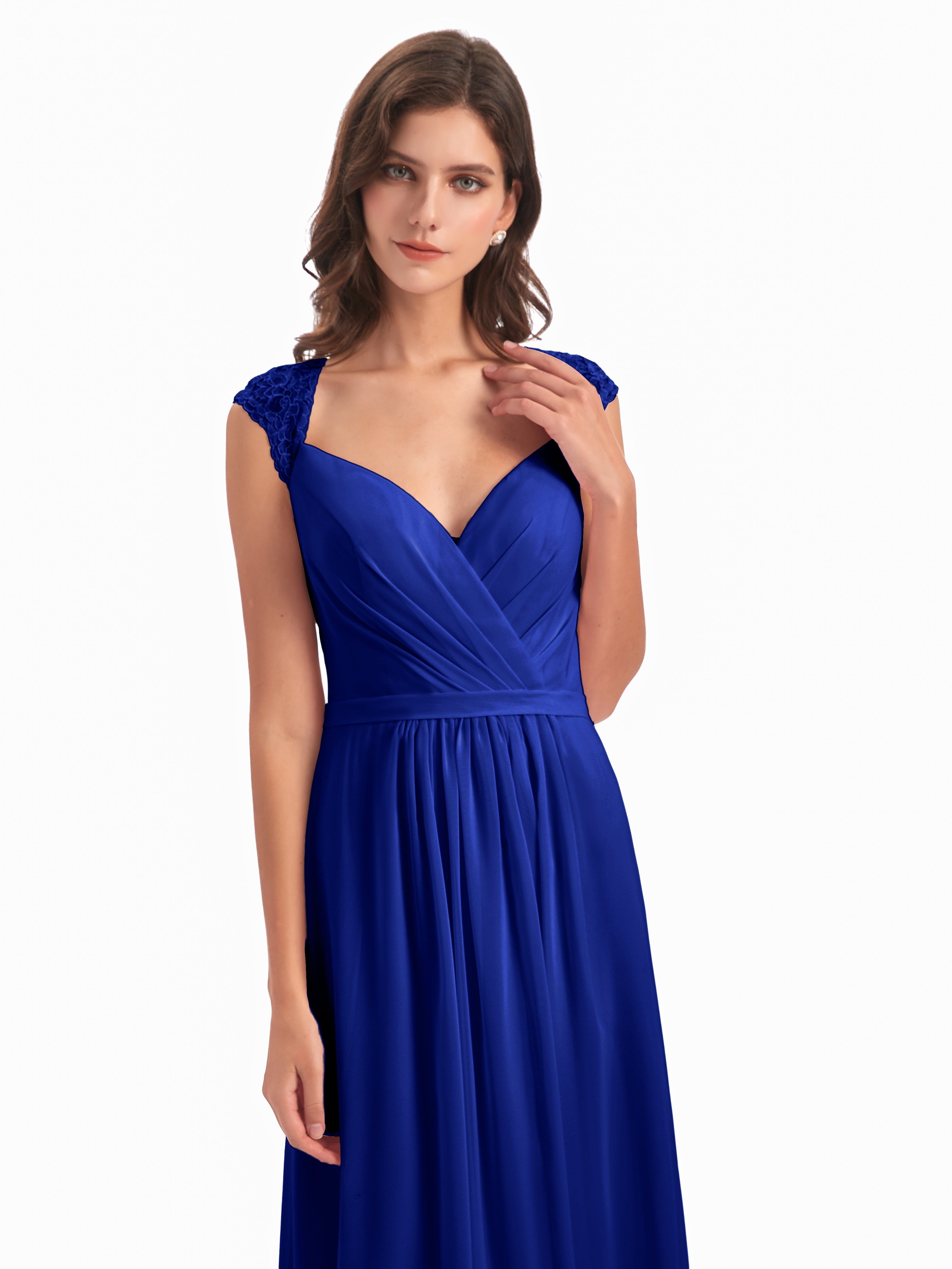 Demoiselle Dhonneur Robe Bleu Roi Mancherons Dos Ouvert Mousseline Robes Demoiselle D'Honneur
