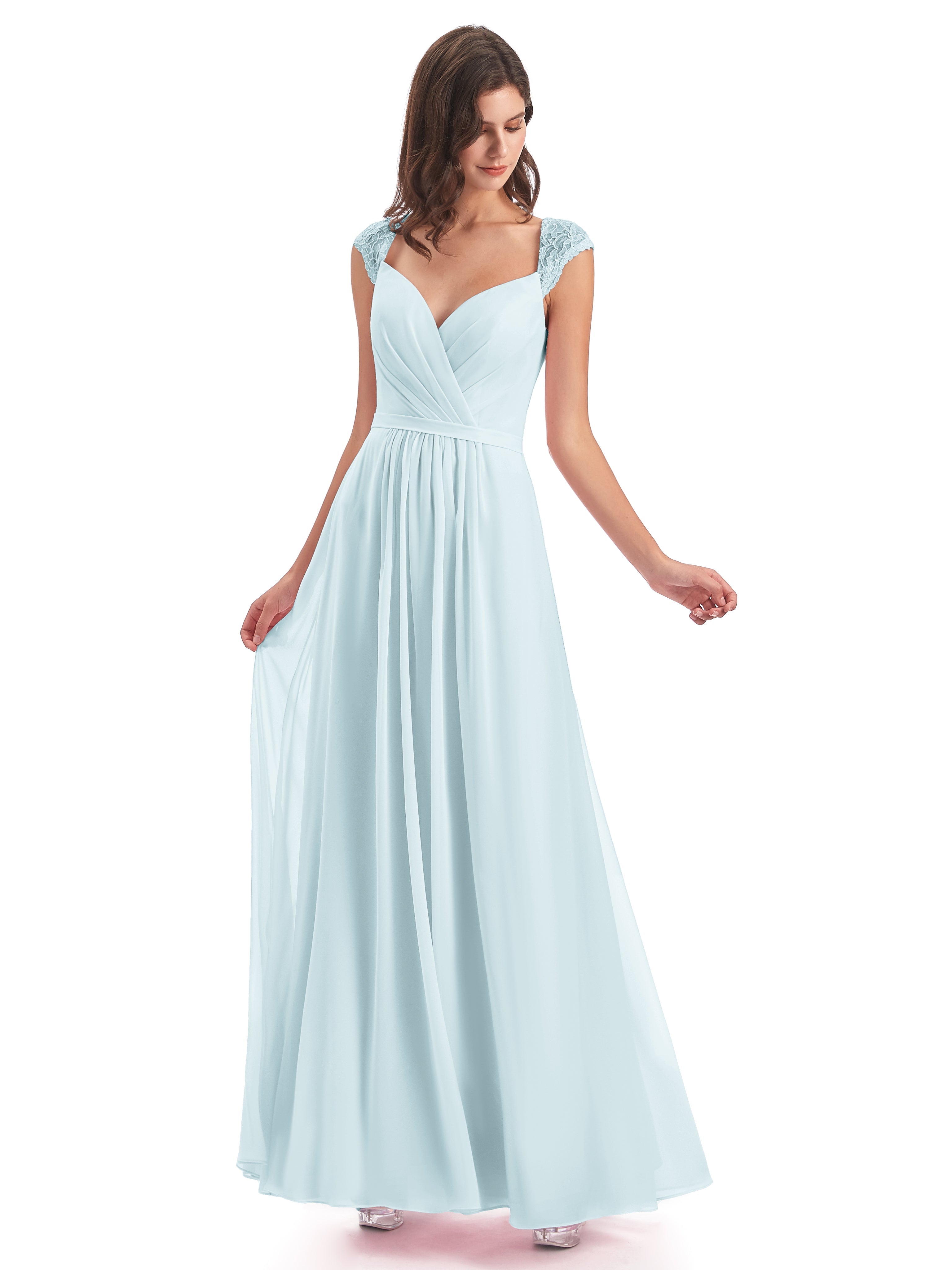 Robe De Demoiselle D'Honneur Brume Mancherons Dos Ouvert Mousseline Robes Demoiselle D'Honneur