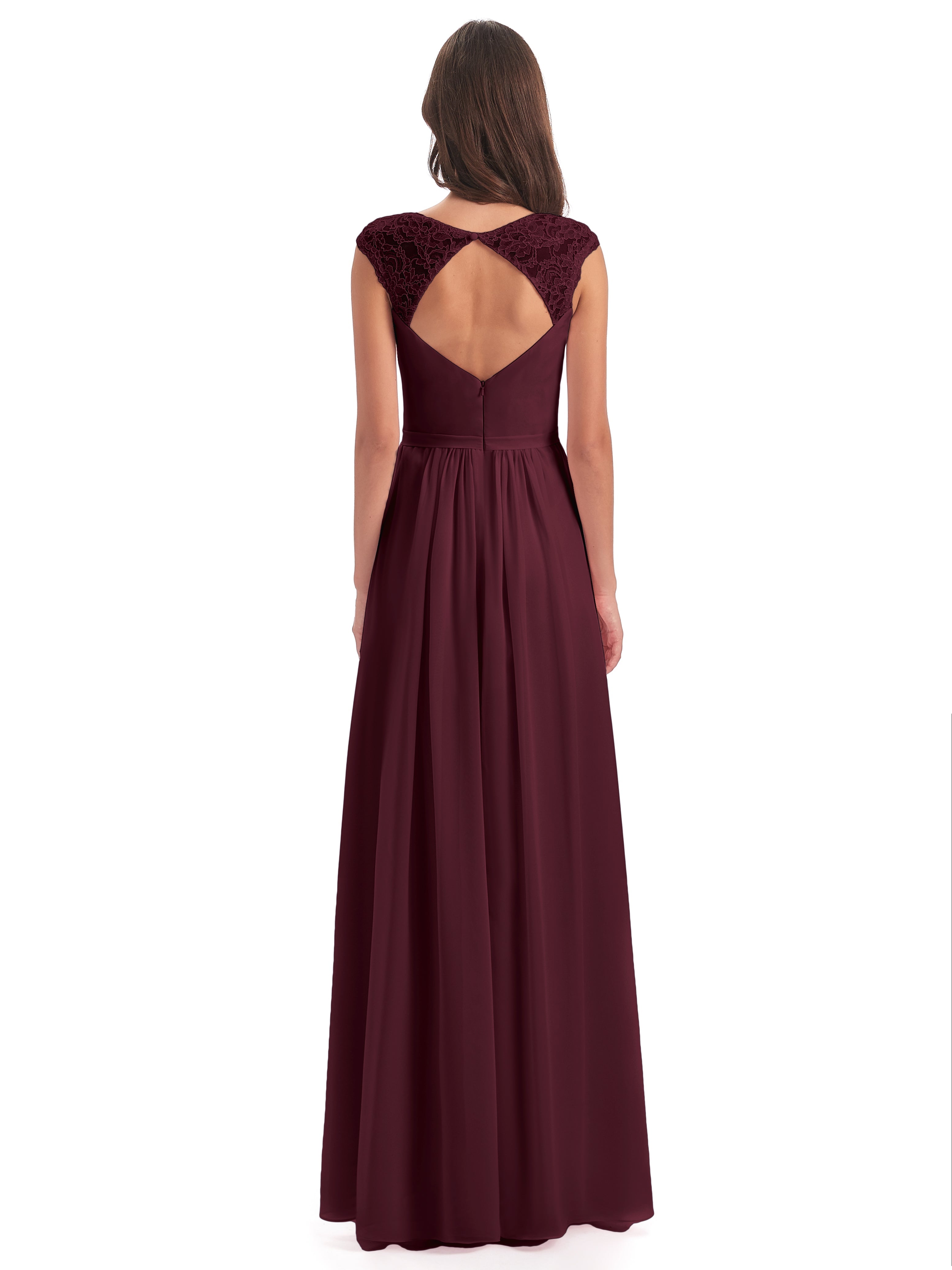 Robes De Demoiselle D'Honneur Cabernet Mancherons Dos Ouvert Mousseline Robes Demoiselle D'Honneur