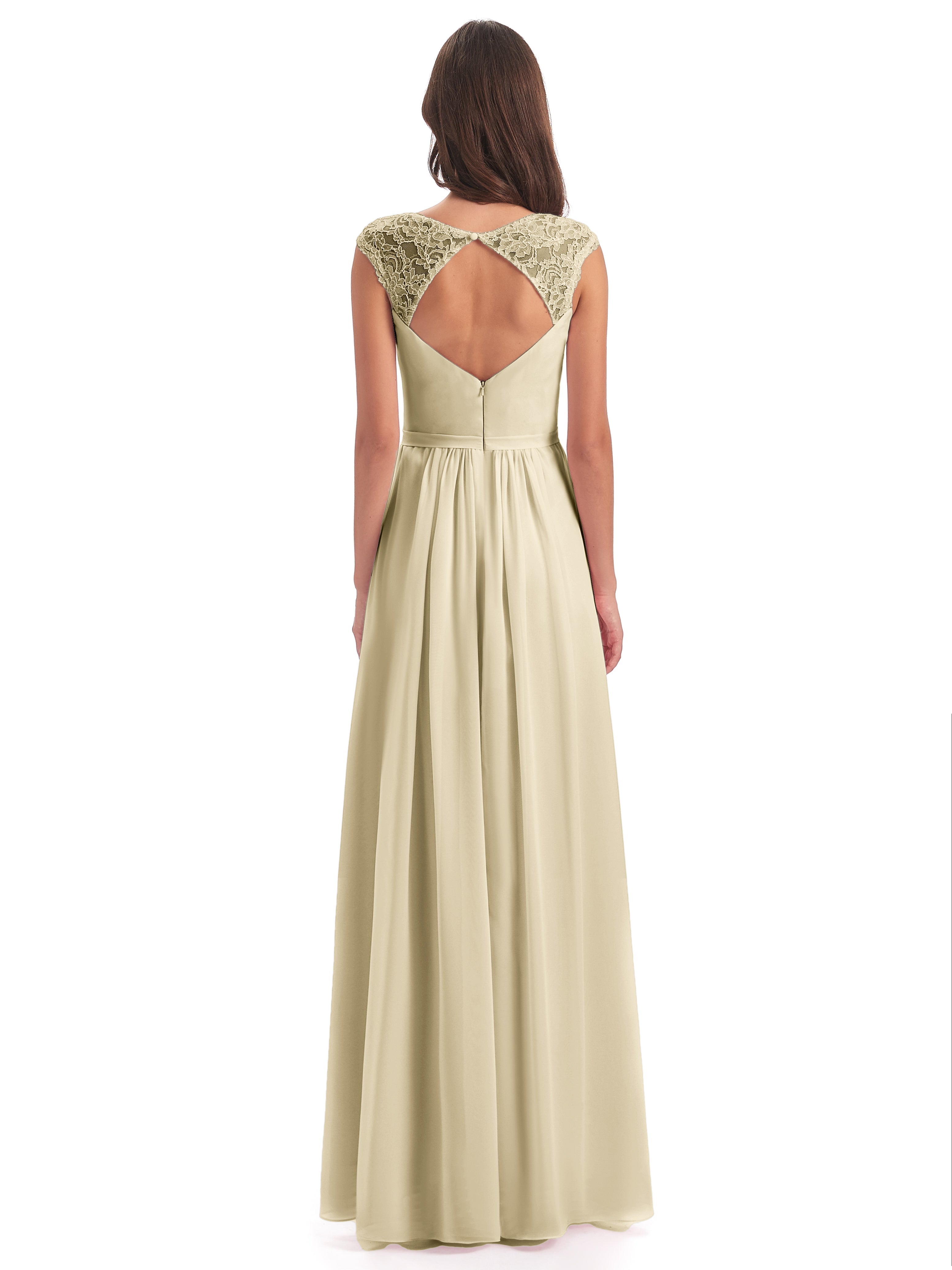 Robes De Demoiselle D Honneur Champagne Mancherons Dos Ouvert Mousseline Robes Demoiselle D'Honneur