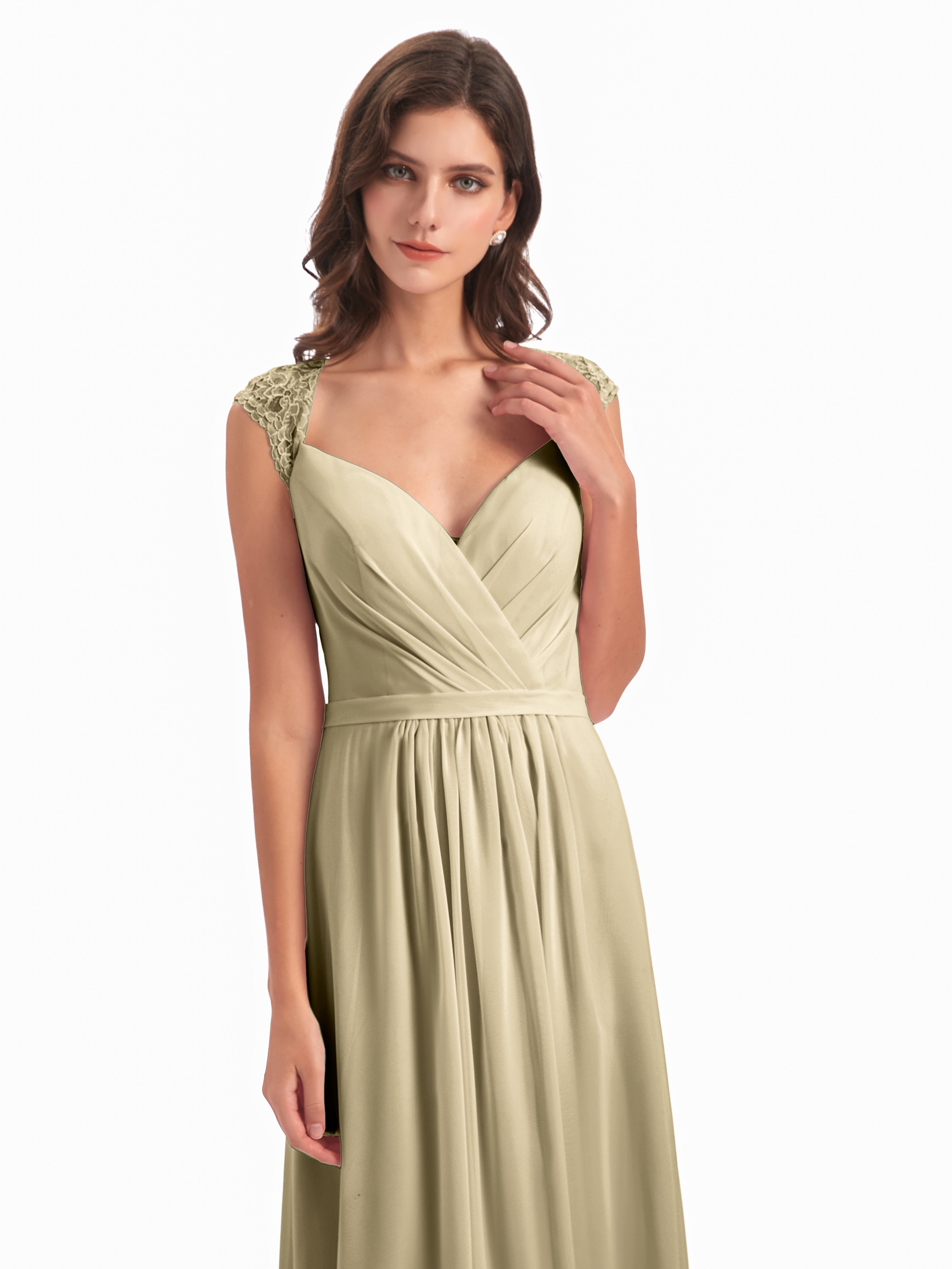 Robes De Demoiselle D Honneur Champagne Mancherons Dos Ouvert Mousseline Robes Demoiselle D'Honneur