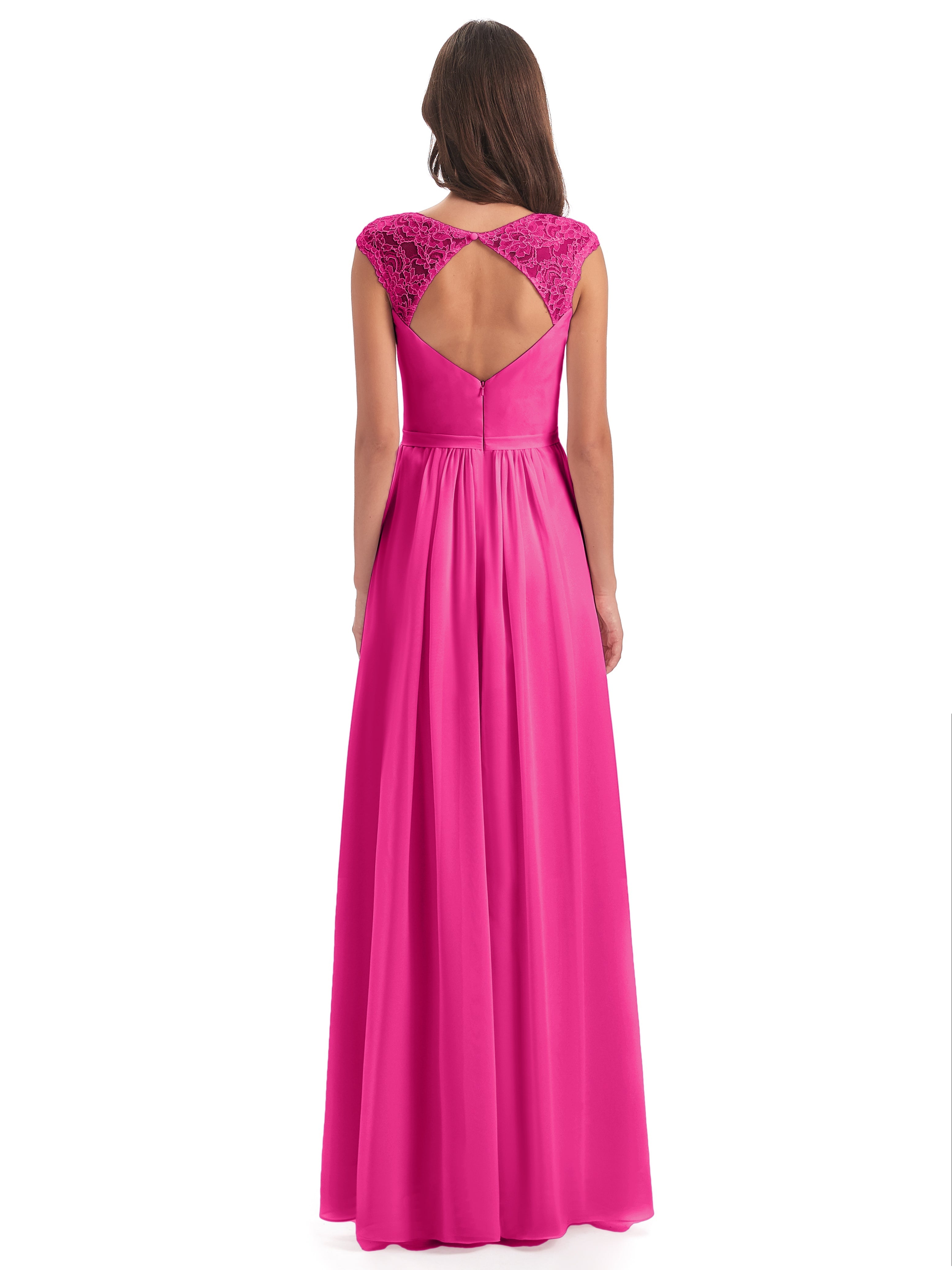 Robe Fuchsia Demoiselle D Honneur Mancherons Dos Ouvert Mousseline Robes Demoiselle D'Honneur