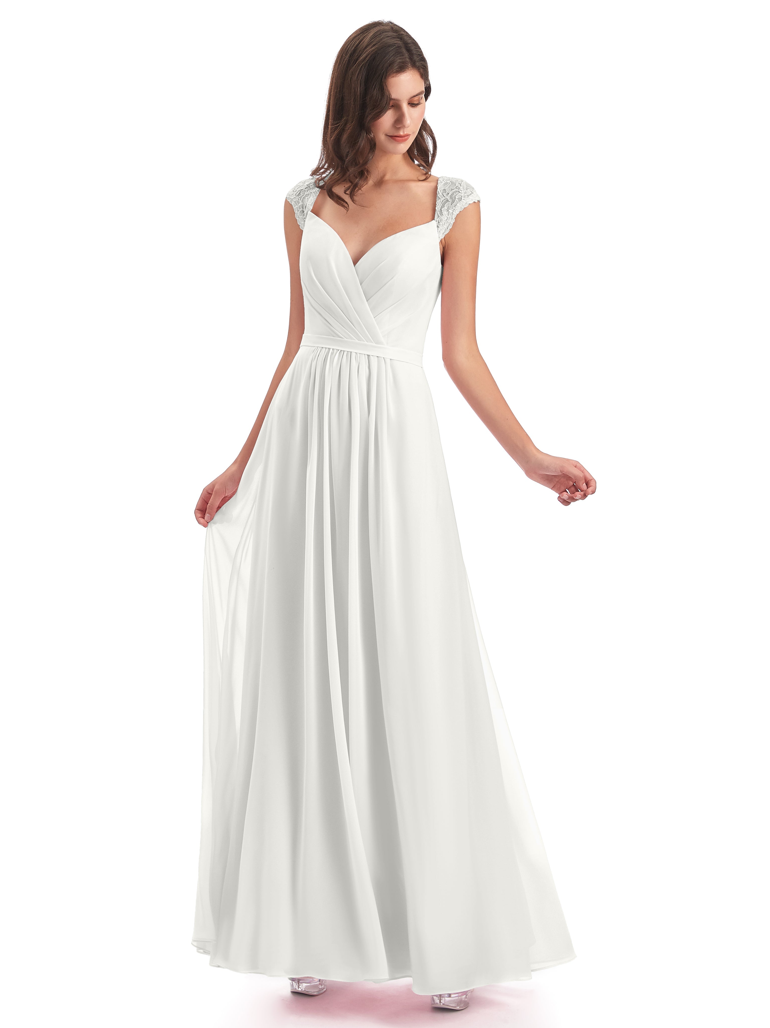 Robe Ivoire Demoiselle D Honneur Mancherons Dos Ouvert Mousseline Robes Demoiselle D'Honneur
