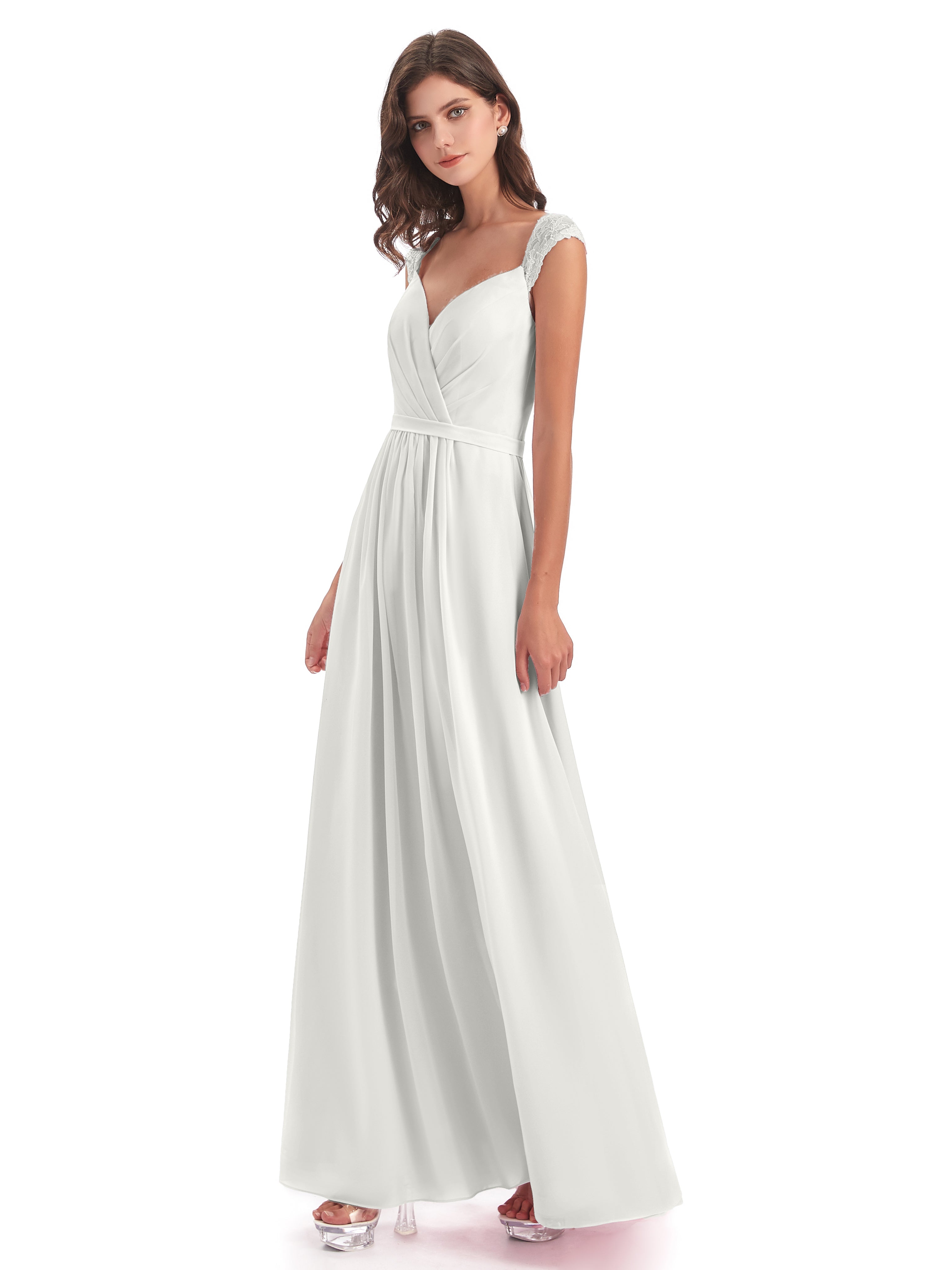 Robe Ivoire Demoiselle D Honneur Mancherons Dos Ouvert Mousseline Robes Demoiselle D'Honneur