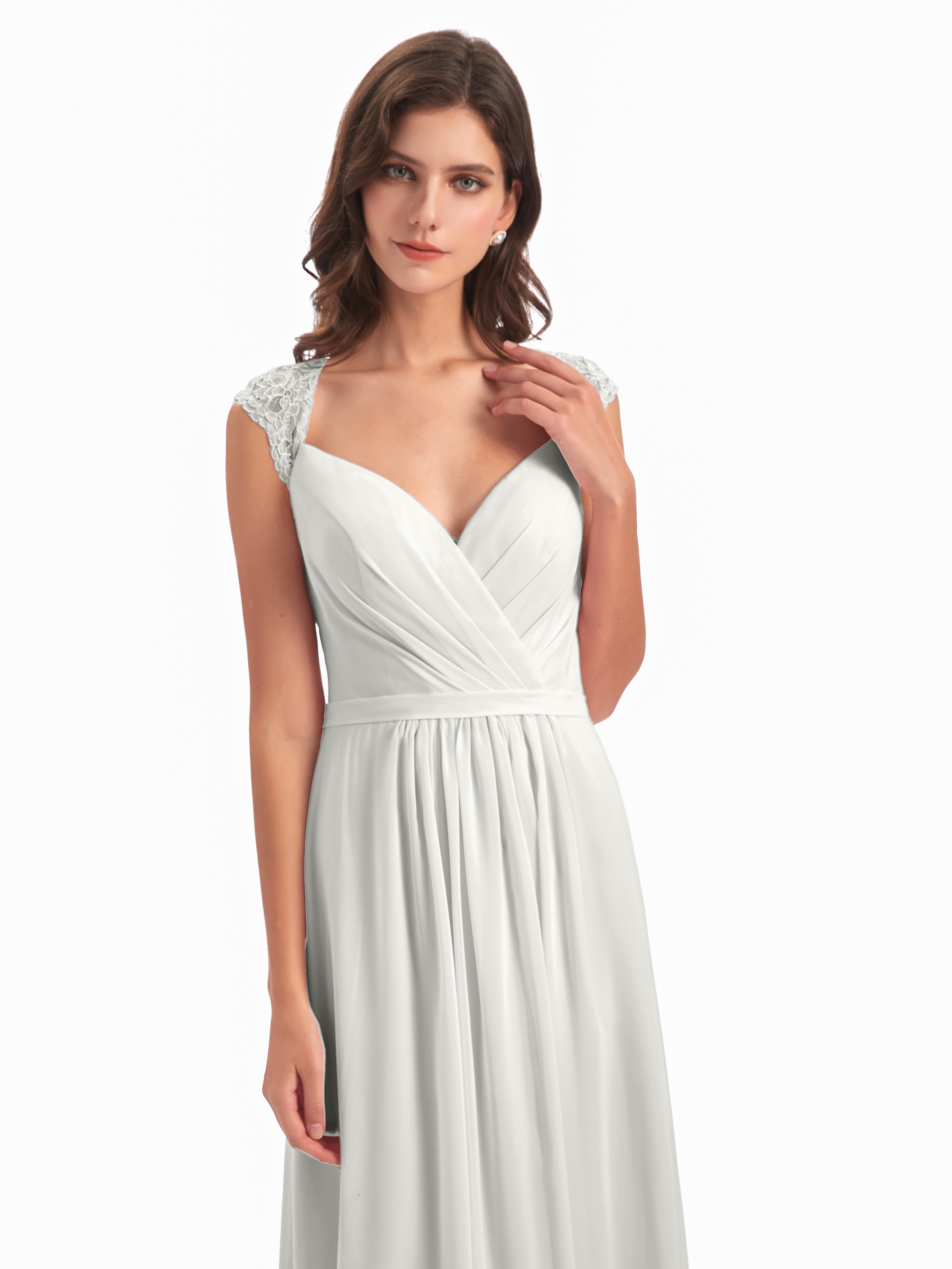 Robe Ivoire Demoiselle D Honneur Mancherons Dos Ouvert Mousseline Robes Demoiselle D'Honneur