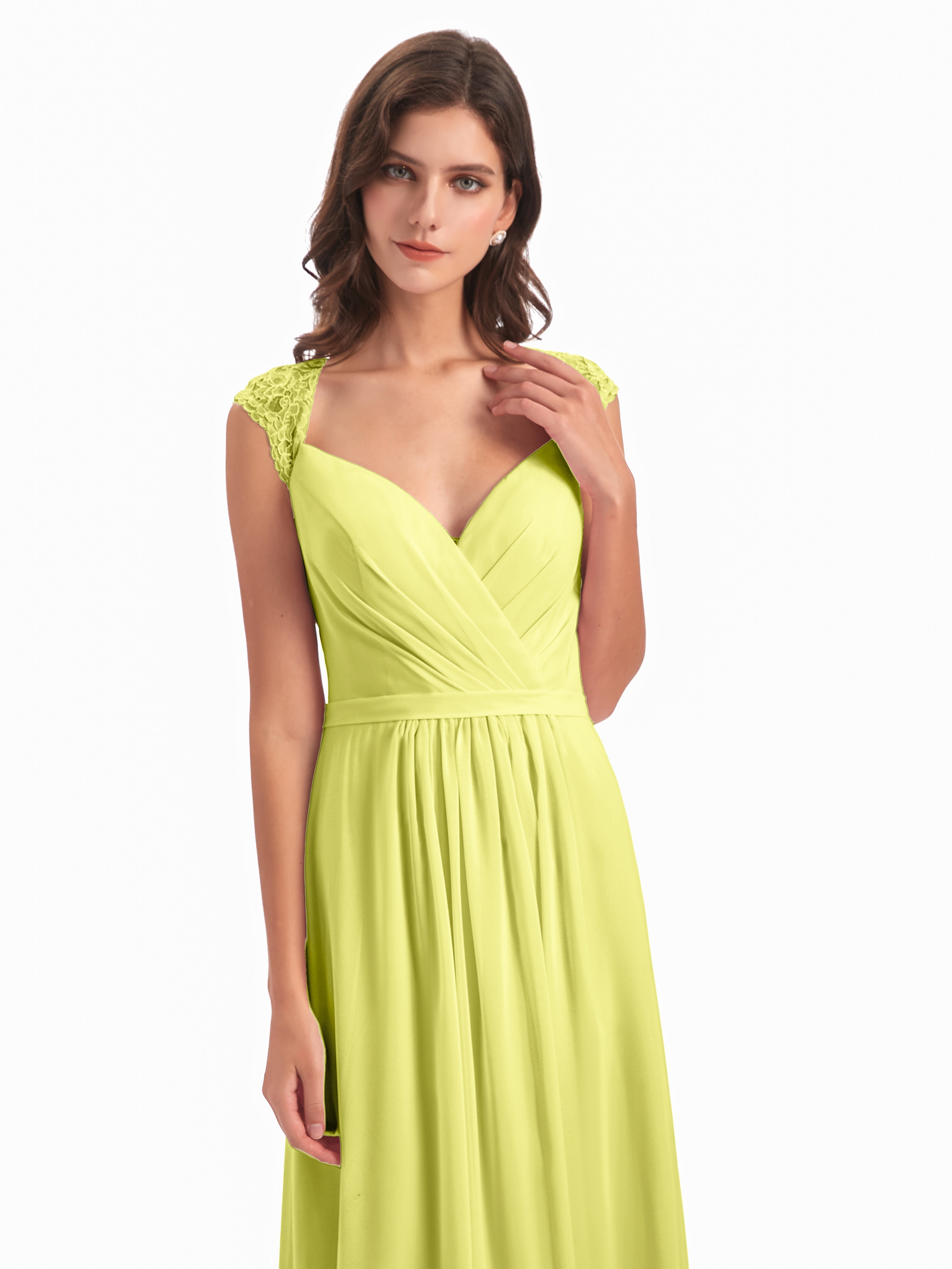 Robes De Demoiselle D'Honneur Jonquille Mancherons Dos Ouvert Mousseline Robes Demoiselle D'Honneur