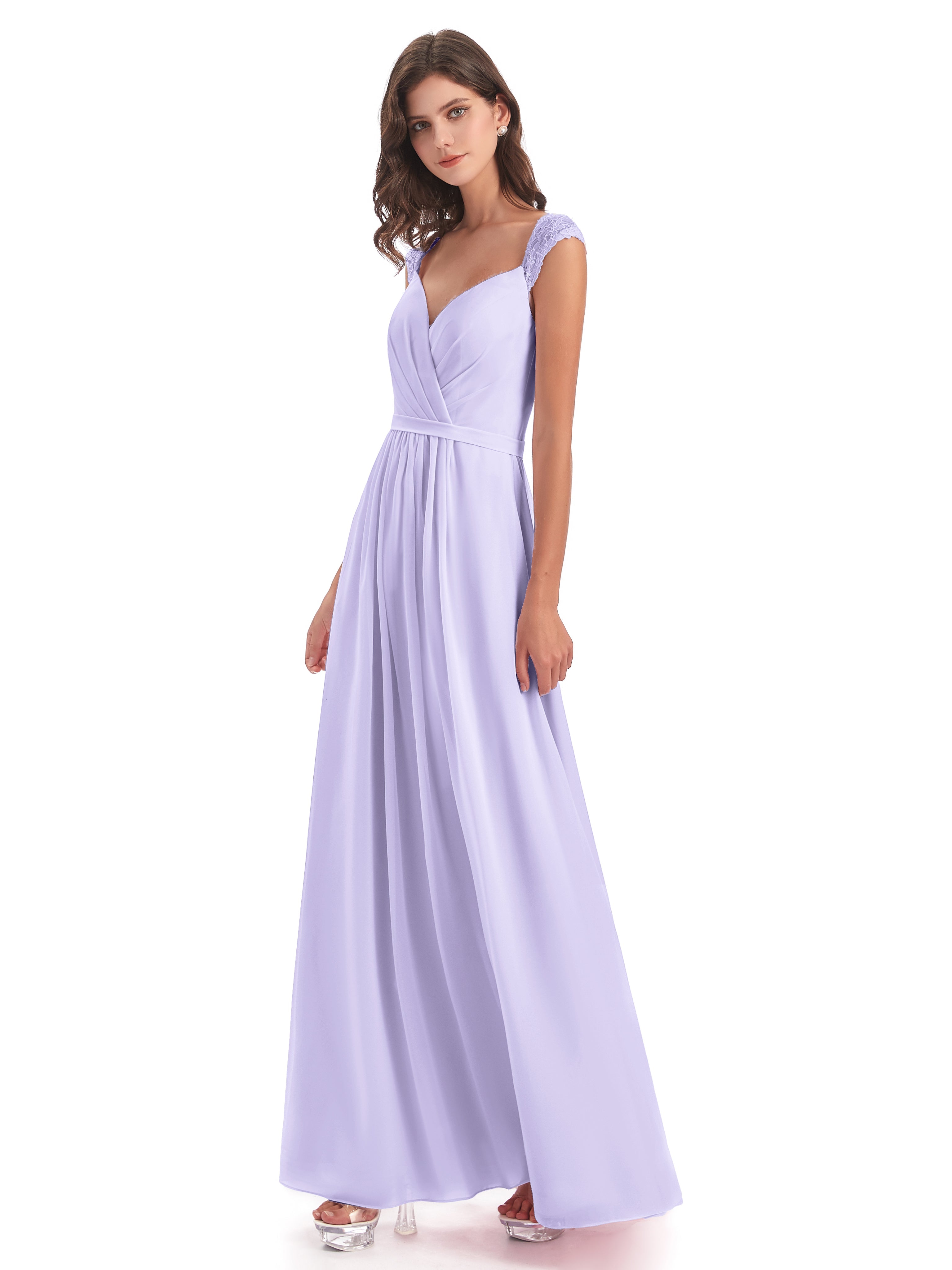 Robe De Demoiselle D Honneur Lilas Mancherons Dos Ouvert Mousseline Robes Demoiselle D'Honneur