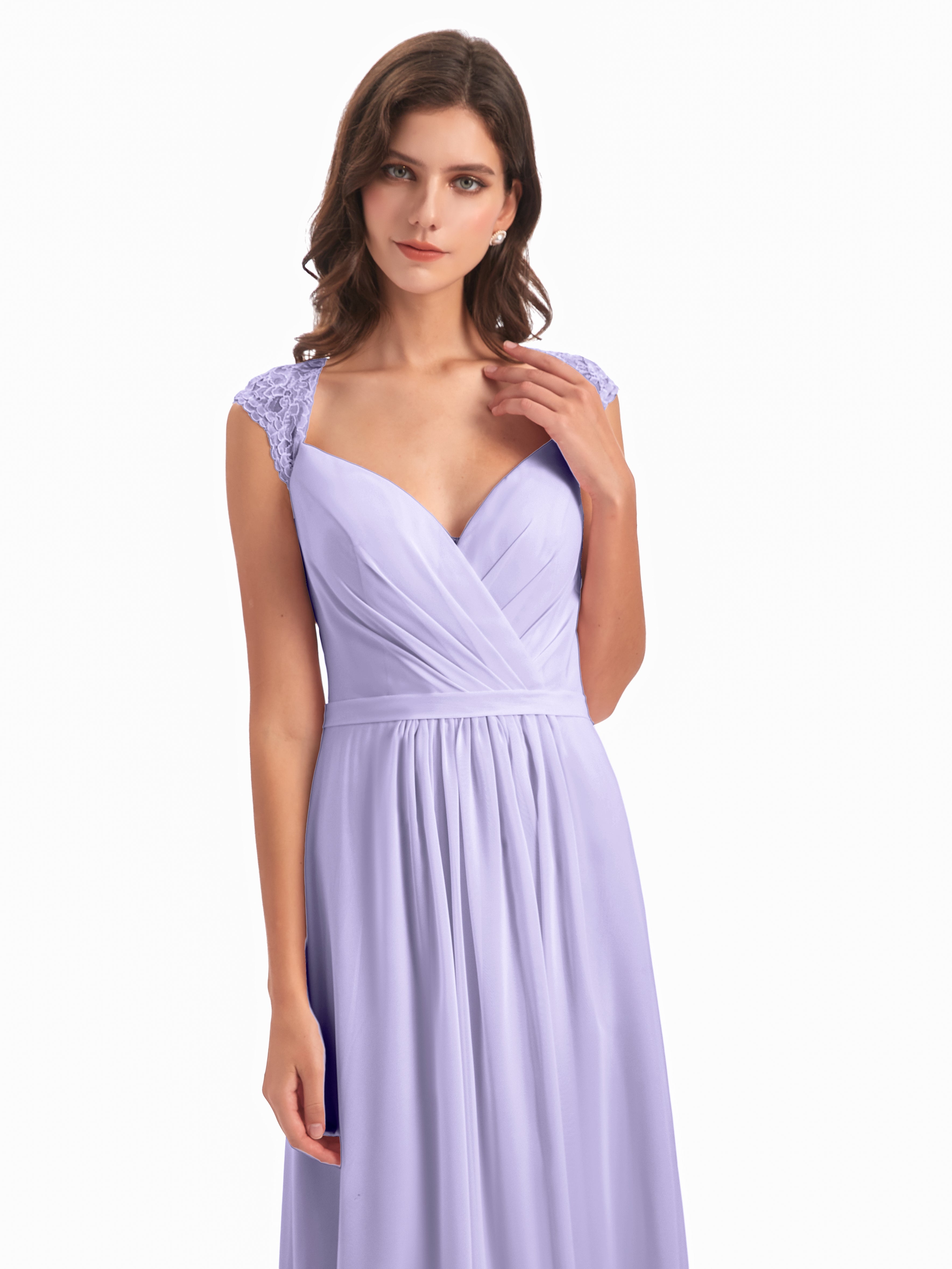 Robe De Demoiselle D Honneur Lilas Mancherons Dos Ouvert Mousseline Robes Demoiselle D'Honneur
