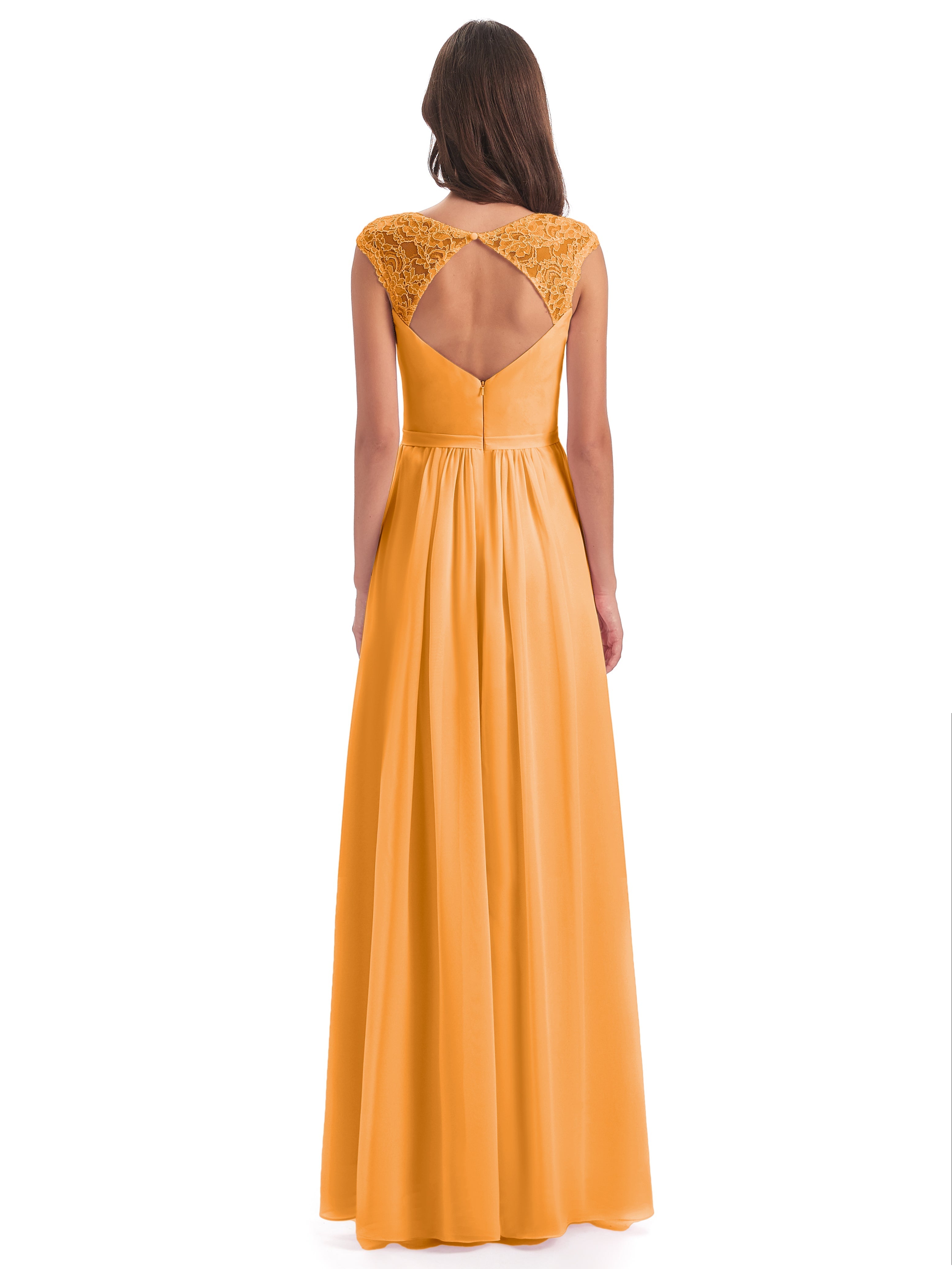 Robes De Demoiselle D'Honneur Mandarine Mancherons Dos Ouvert Mousseline Robes Demoiselle D'Honneur