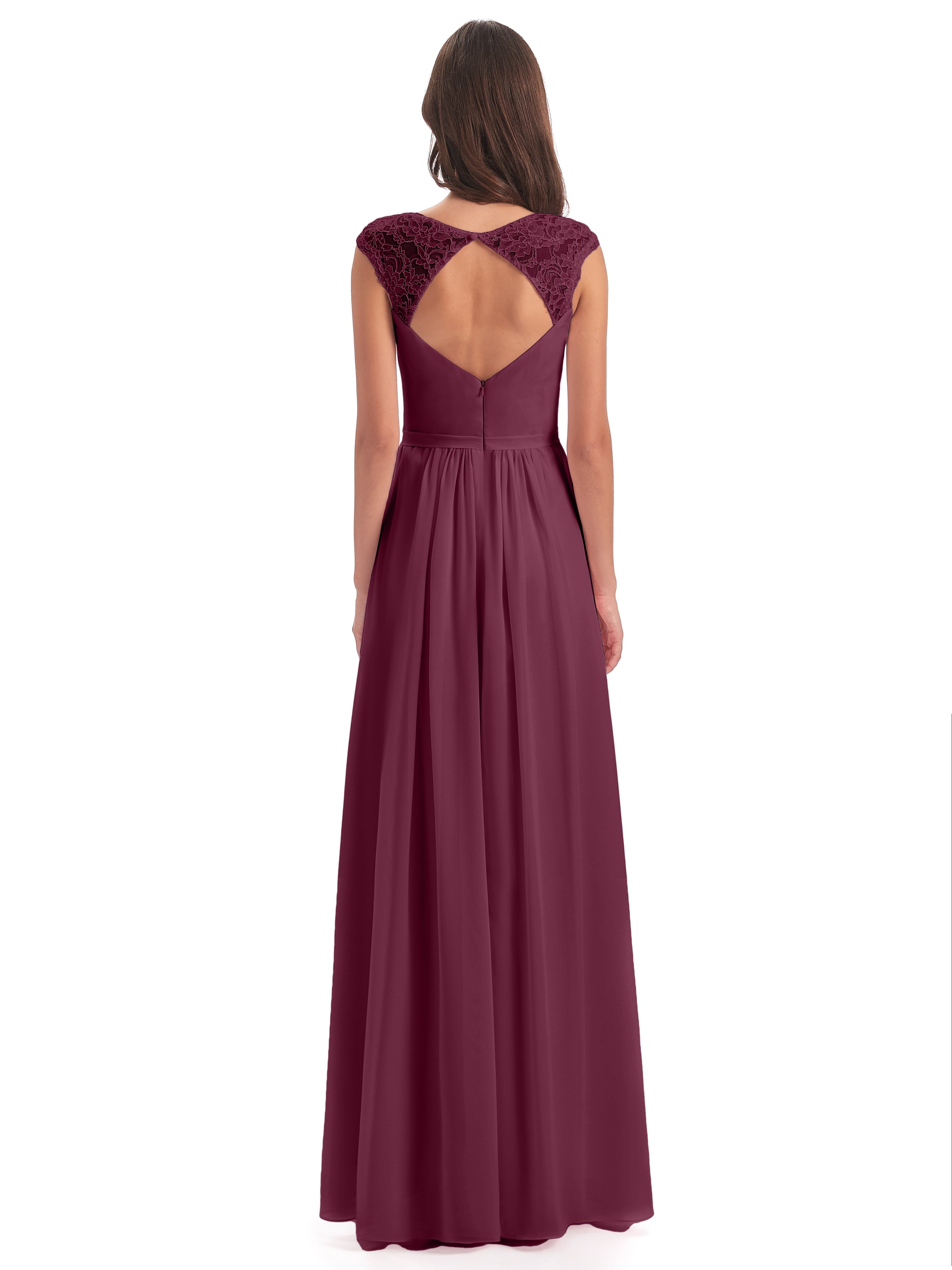 Robes De Demoiselle D'Honneur Mûre Mancherons Dos Ouvert Mousseline Robes Demoiselle D'Honneur