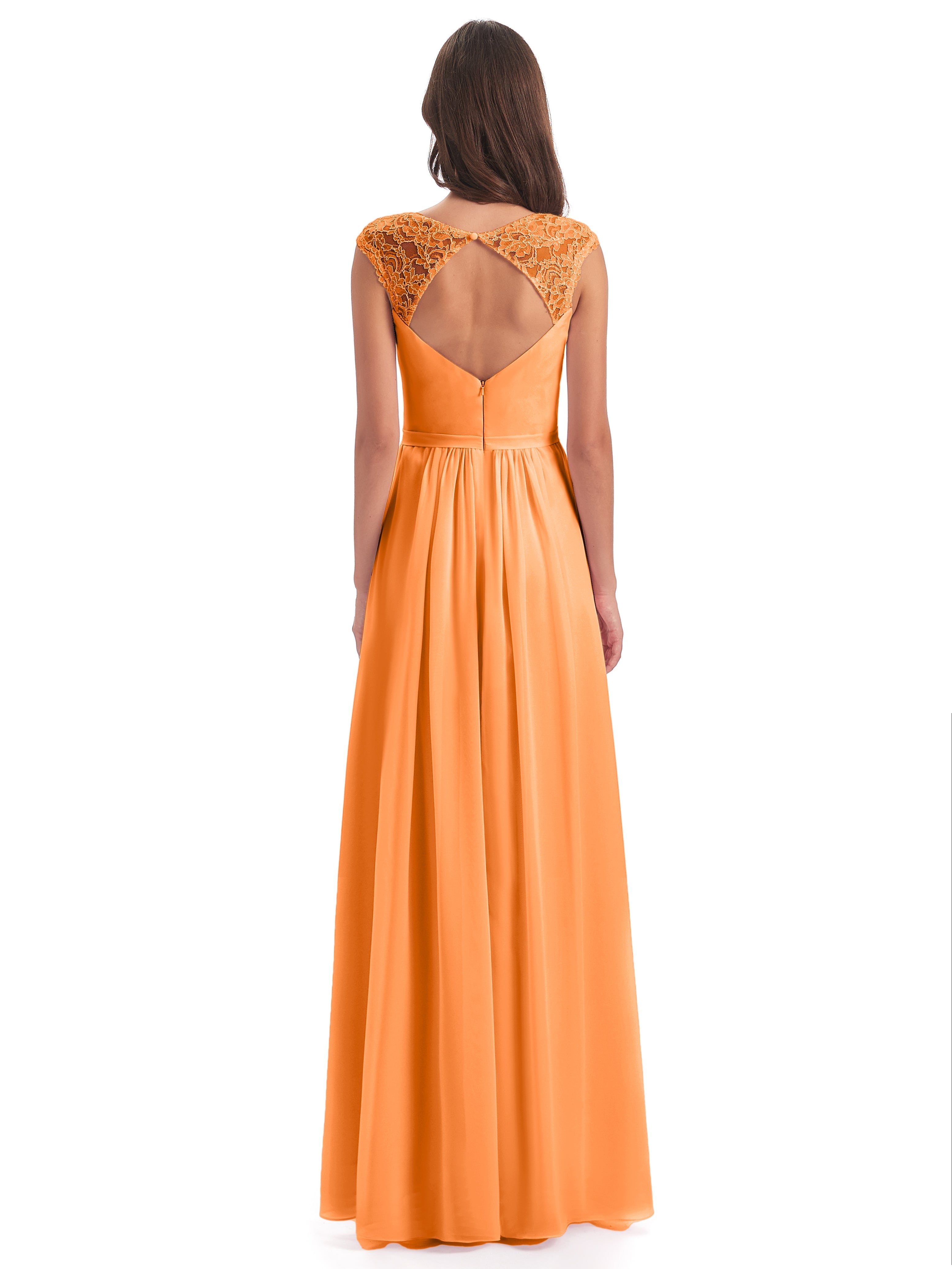 Robe Demoiselle D Honneur Orange Vif Mancherons Dos Ouvert Mousseline Robes Demoiselle D'Honneur