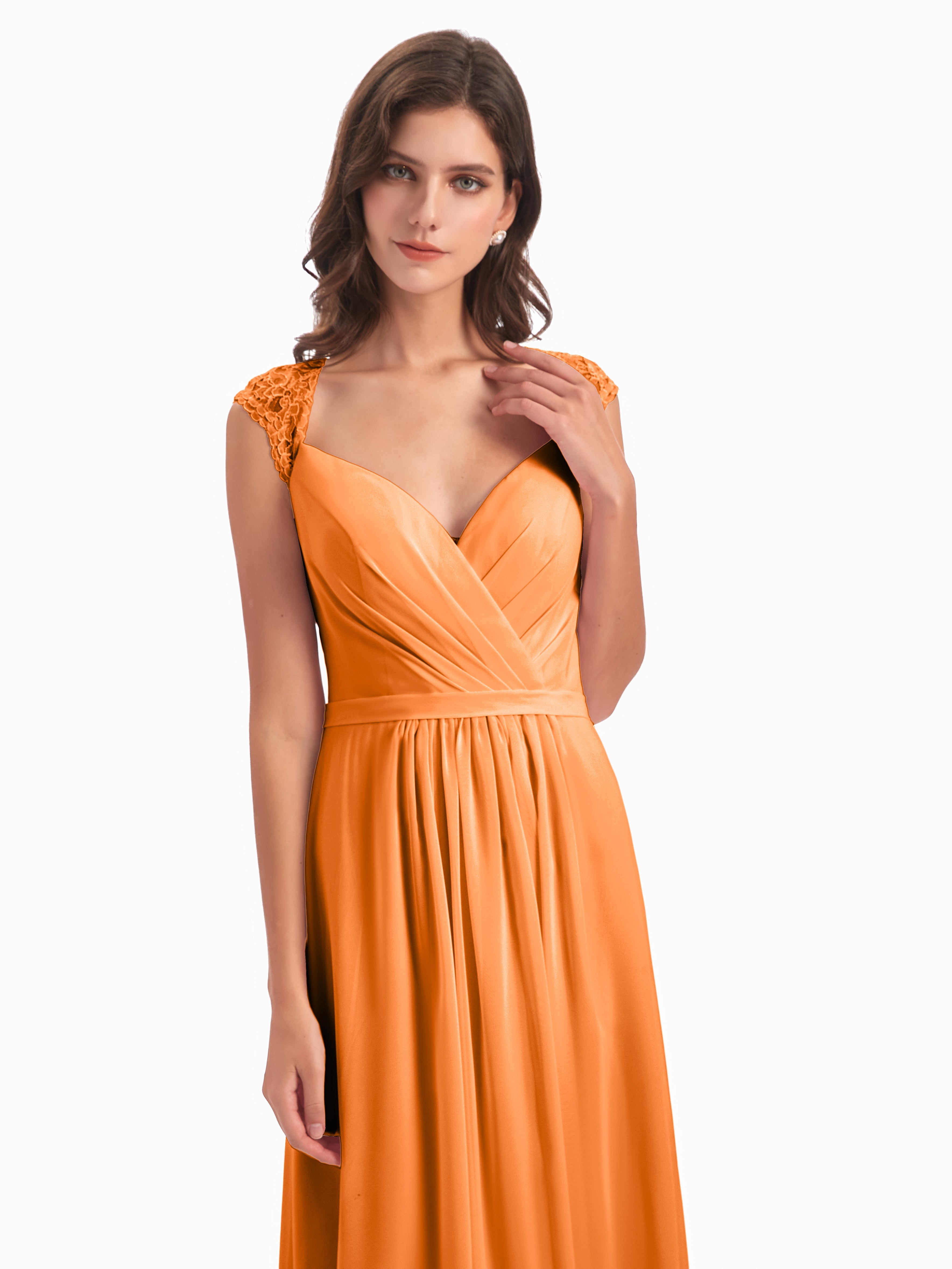 Robe Demoiselle D Honneur Orange Vif Mancherons Dos Ouvert Mousseline Robes Demoiselle D'Honneur