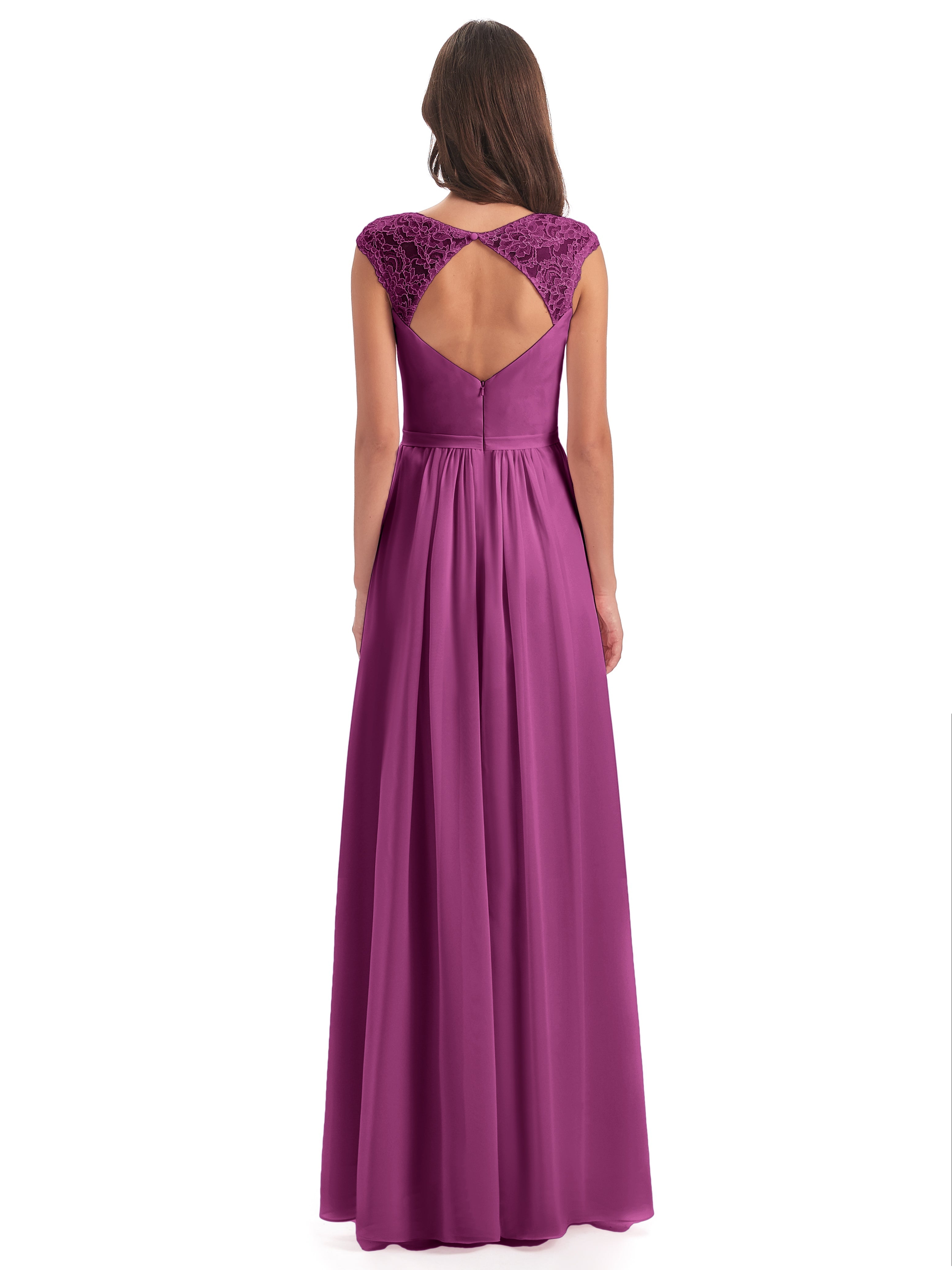 Robes De Demoiselle D'Honneur Orchidée Mancherons Dos Ouvert Mousseline Robes Demoiselle D'Honneur