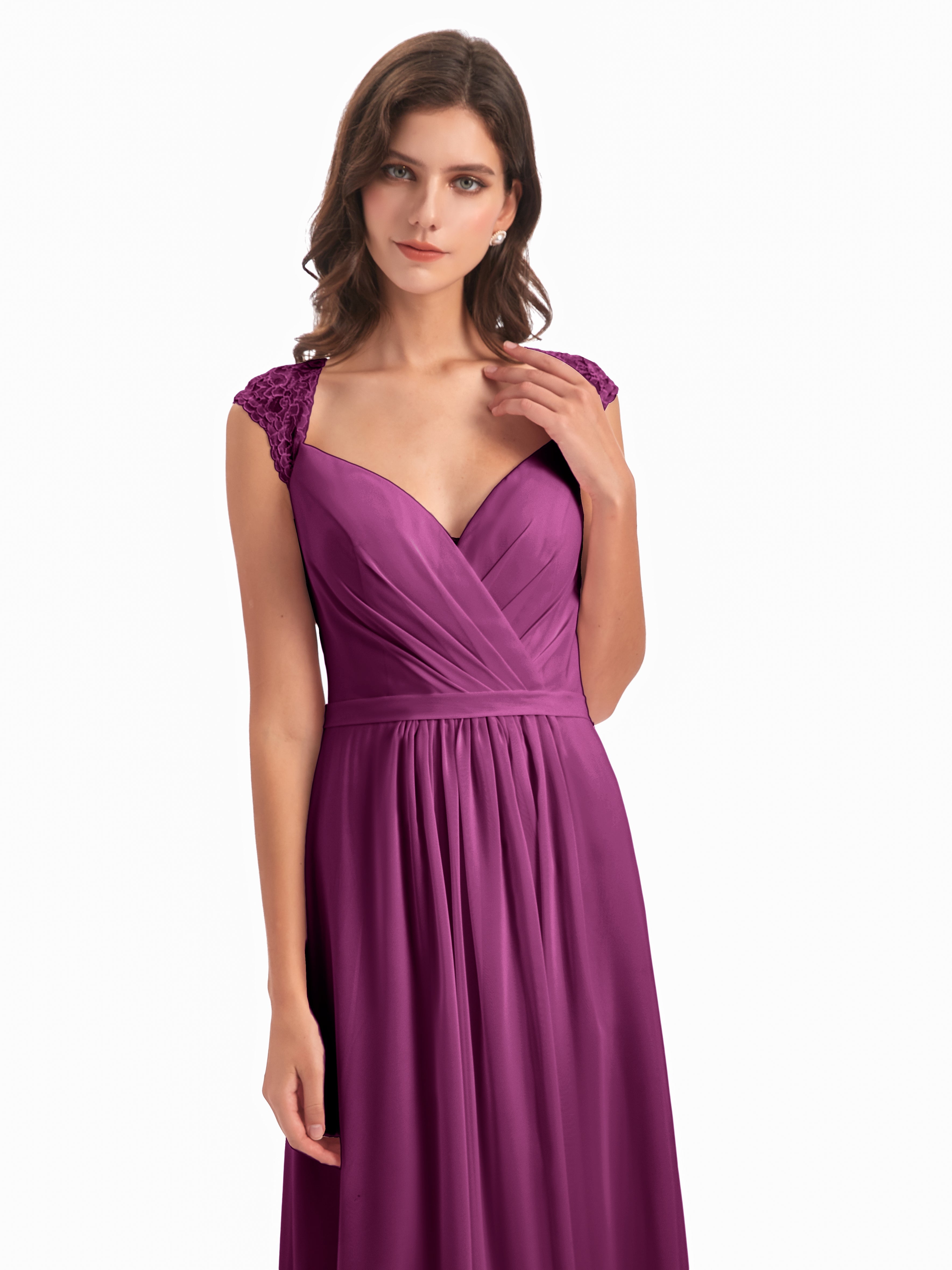 Robes De Demoiselle D'Honneur Orchidée Mancherons Dos Ouvert Mousseline Robes Demoiselle D'Honneur