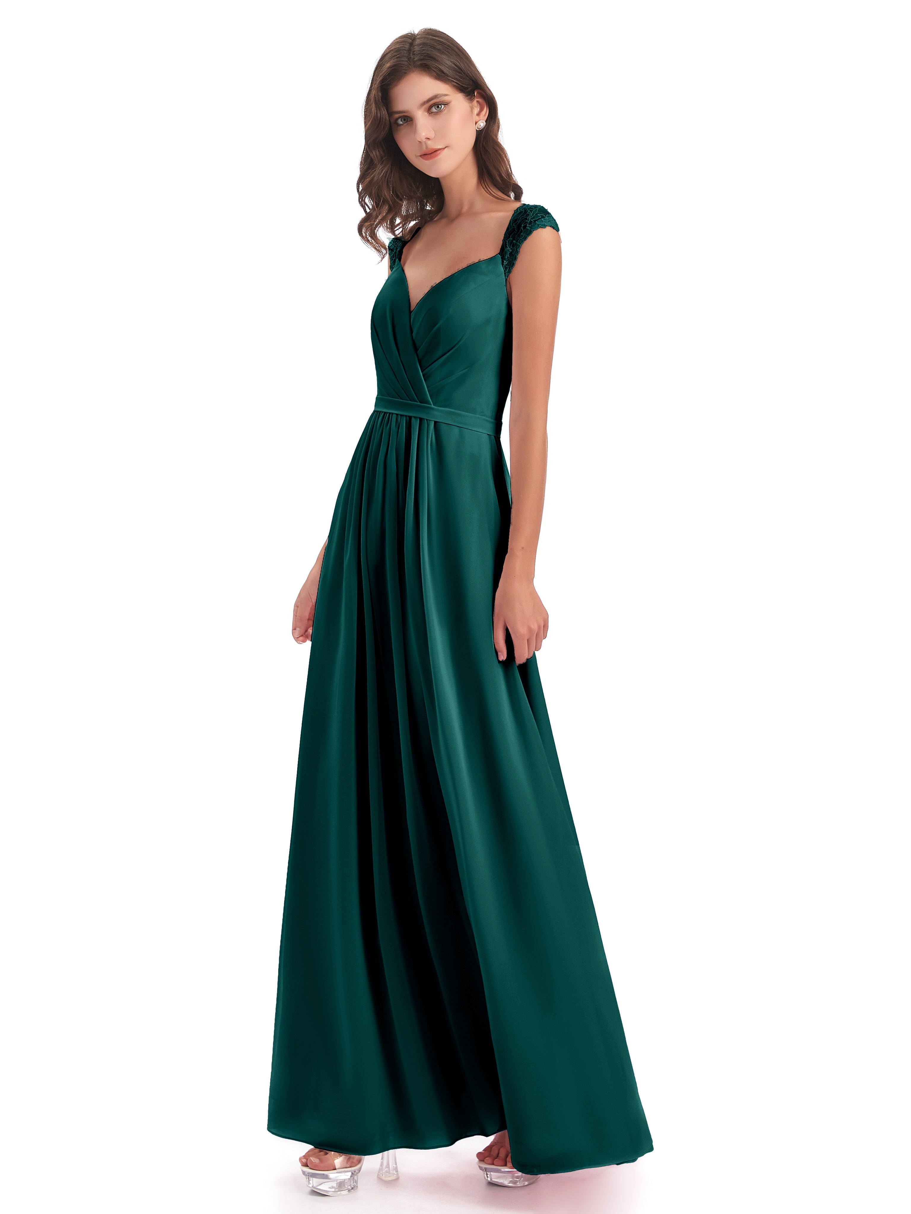 Robes De Demoiselle D'Honneur Couleur Paon Bon Marché Mancherons Dos Ouvert Mousseline