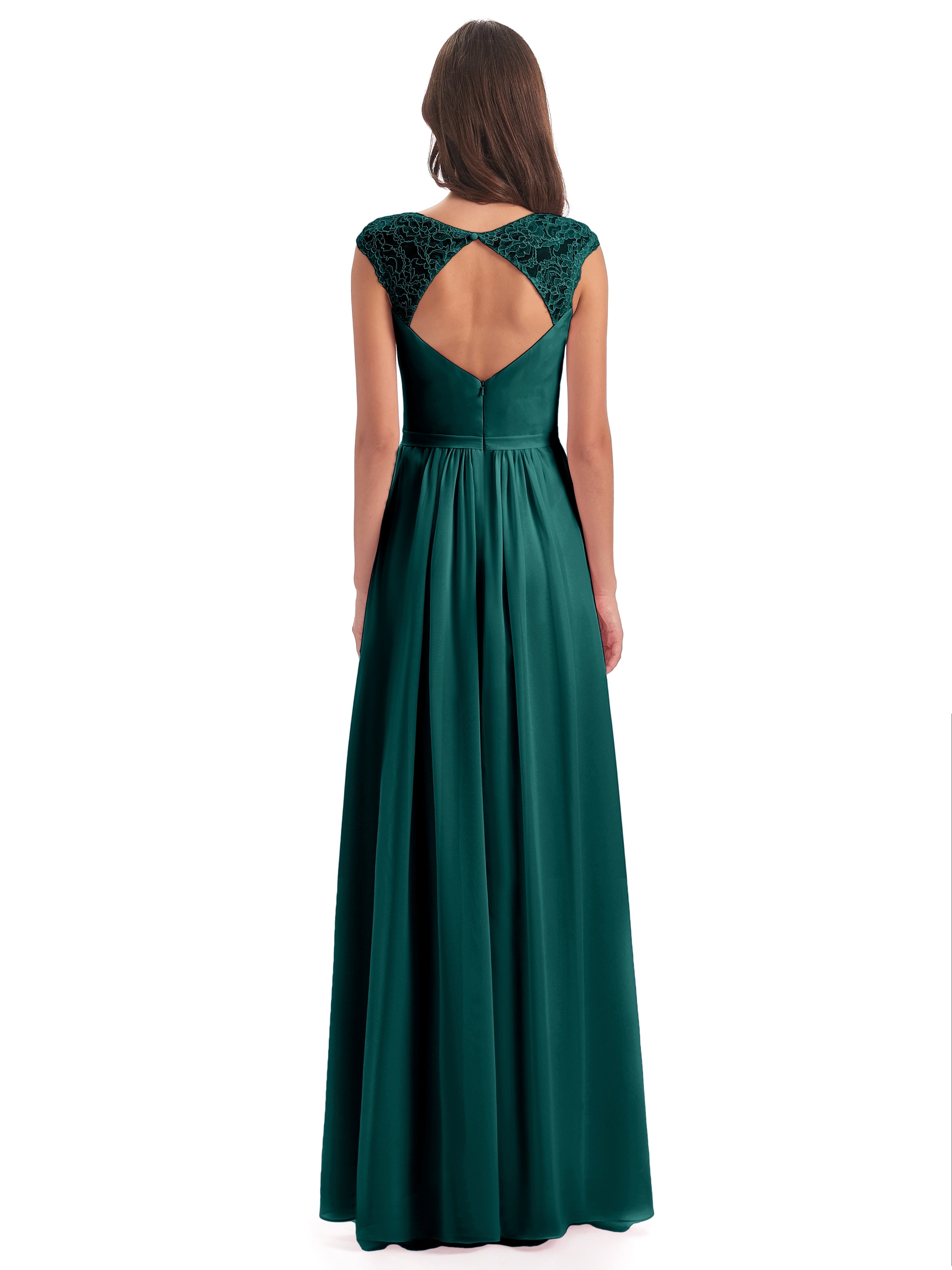 Robes De Demoiselle D'Honneur Couleur Paon Bon Marché Mancherons Dos Ouvert Mousseline