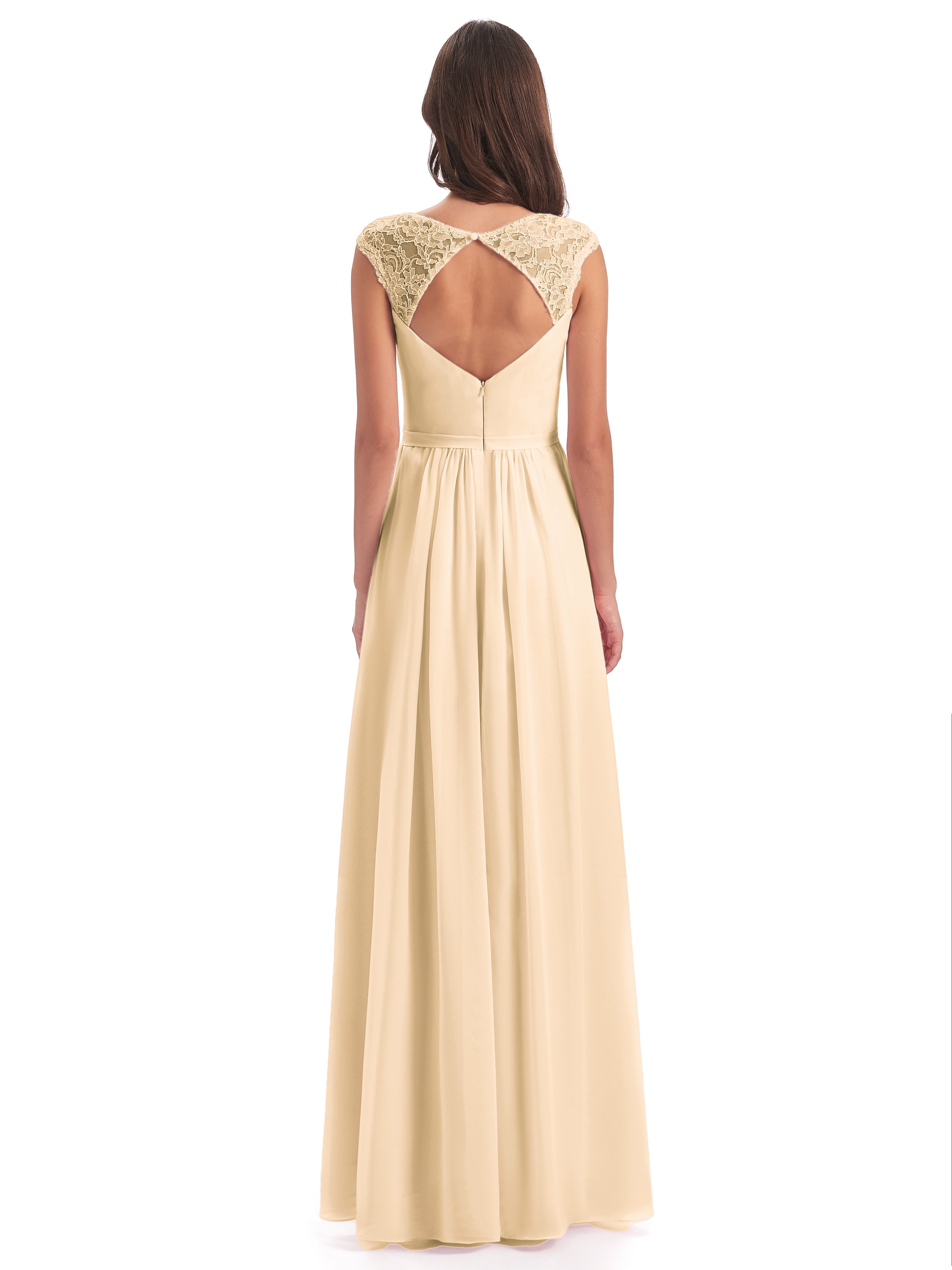 Robe De Demoiselle D Honneur Peche Mancherons Dos Ouvert Mousseline Robes Demoiselle D'Honneur