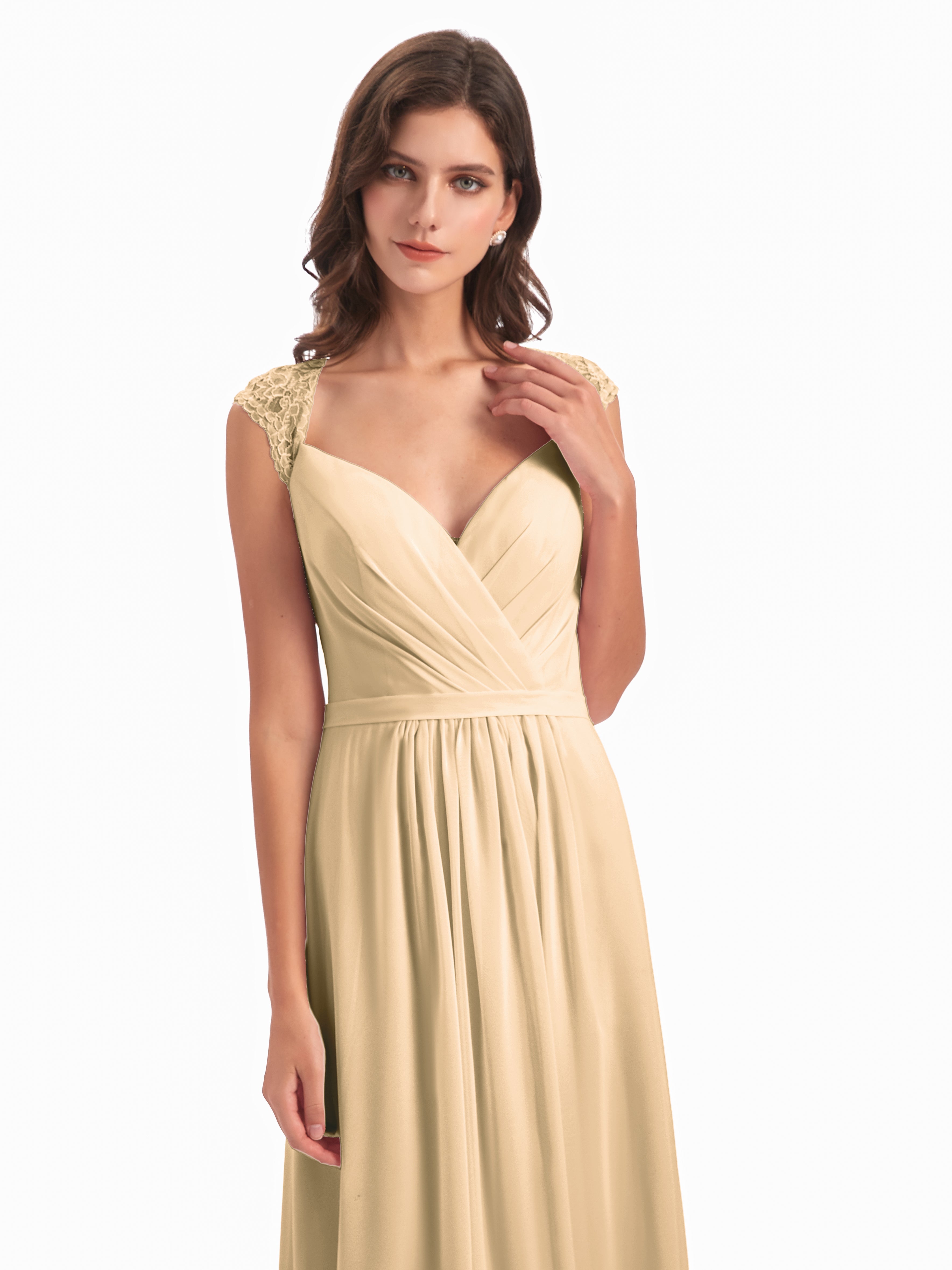 Robe De Demoiselle D Honneur Peche Mancherons Dos Ouvert Mousseline Robes Demoiselle D'Honneur