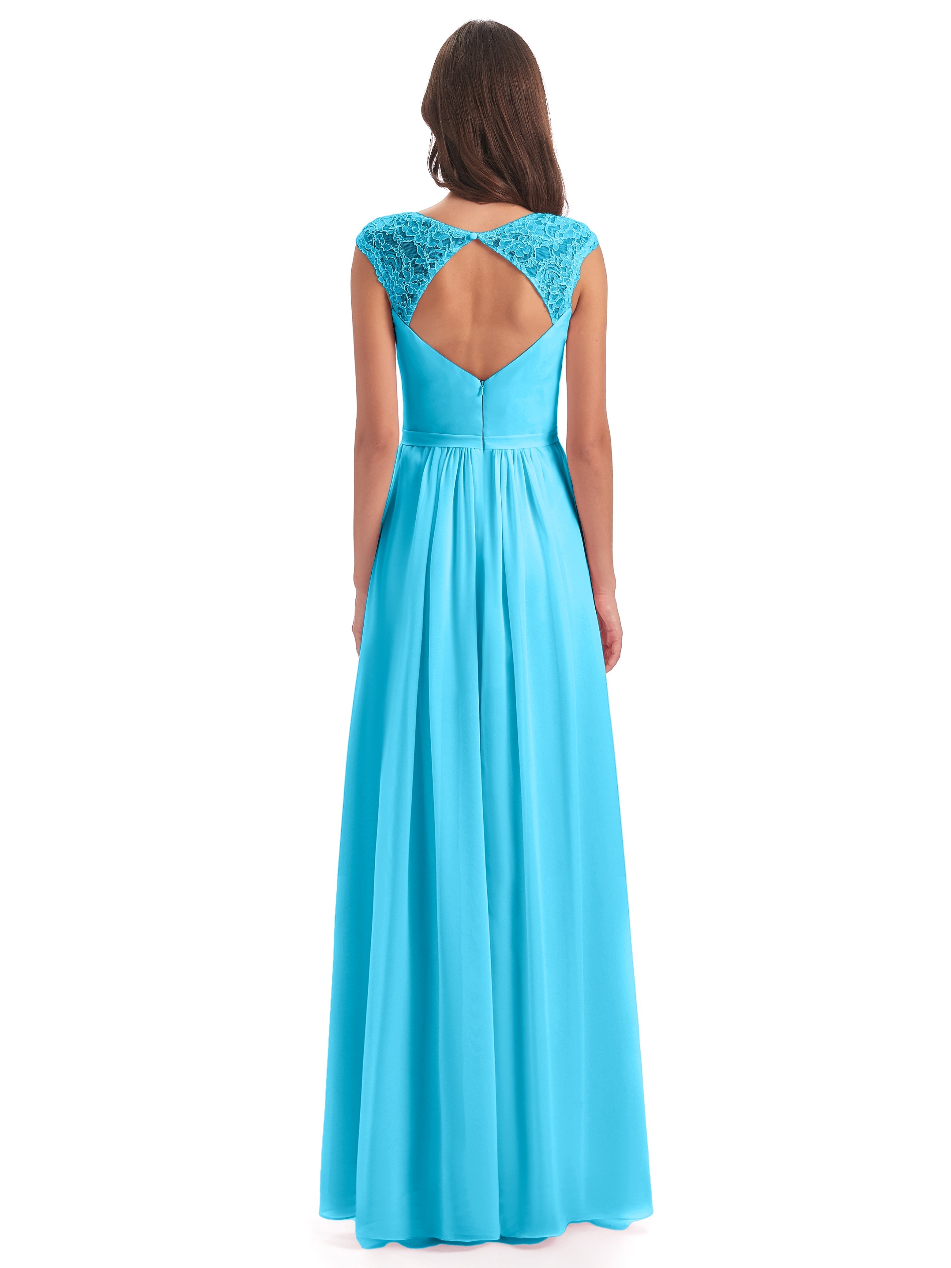 Robe De Demoiselle D'Honneur En Piscine Mancherons Dos Ouvert Mousseline Robes Demoiselle D'Honneur