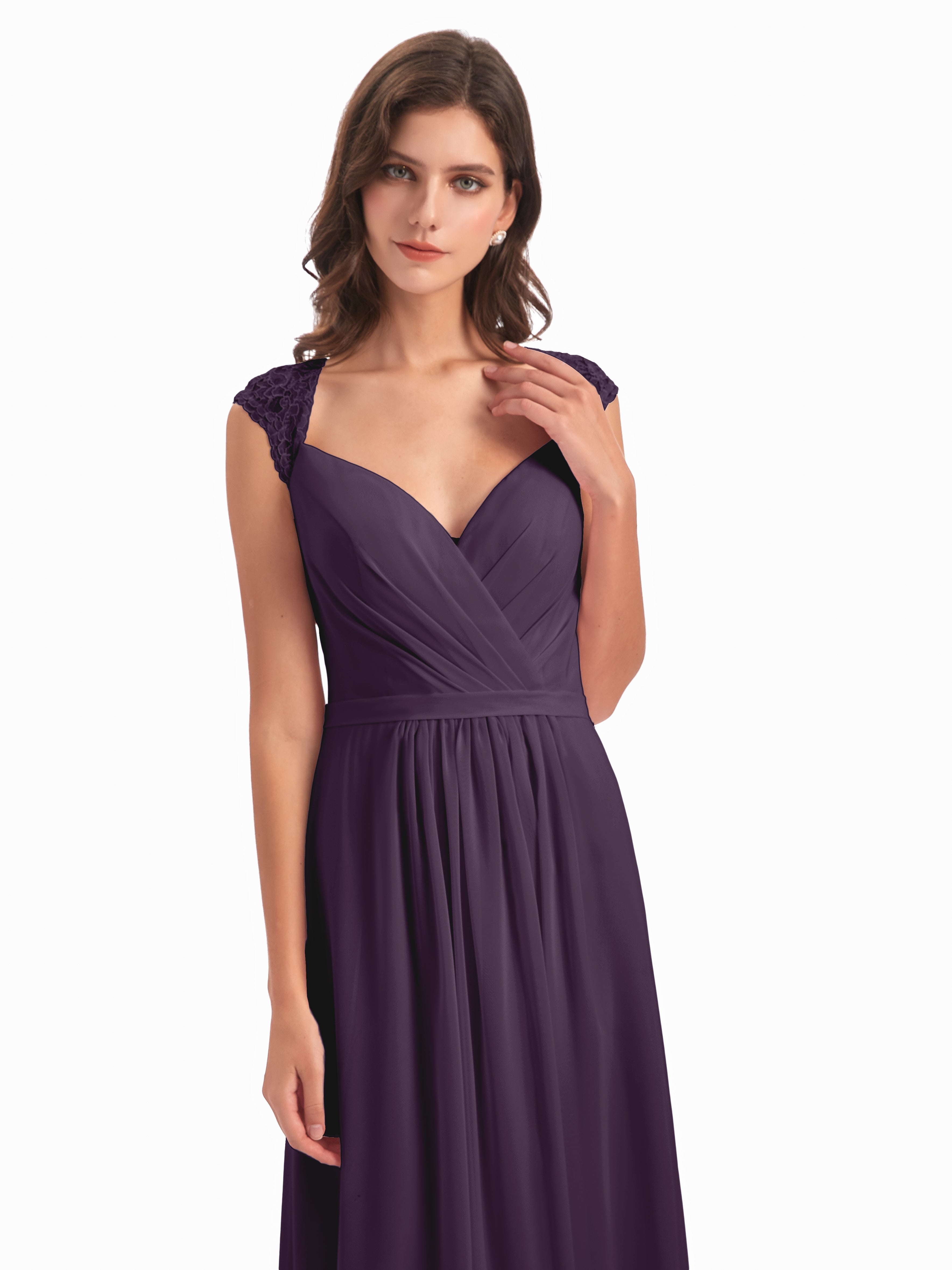 Robe De Demoiselle D'Honneur En Plum Mancherons Dos Ouvert Mousseline Robes Demoiselle D'Honneur
