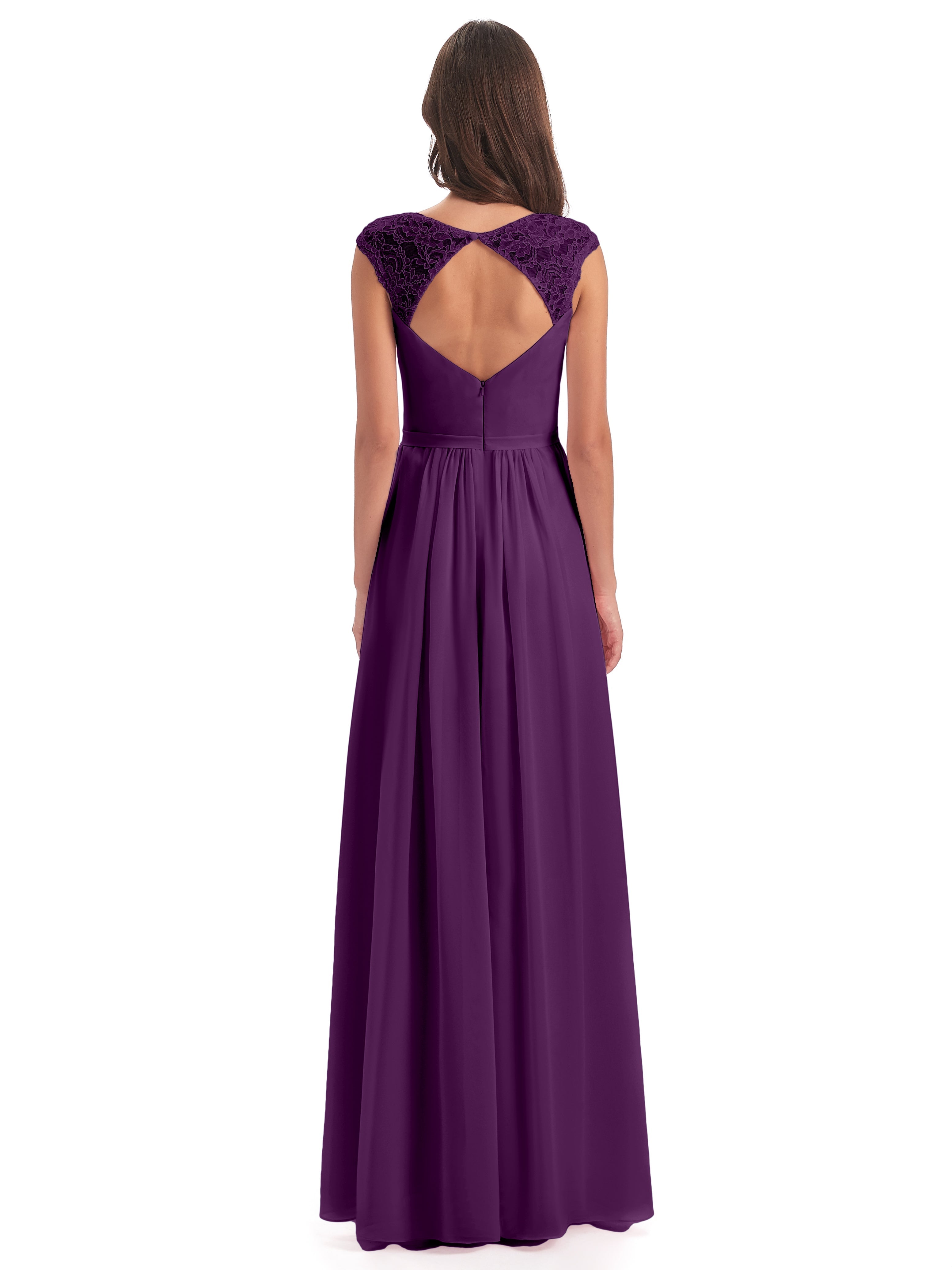 Robes De Demoiselle D'Honneur En Raisin Mancherons Dos Ouvert Mousseline Robes Demoiselle D'Honneur