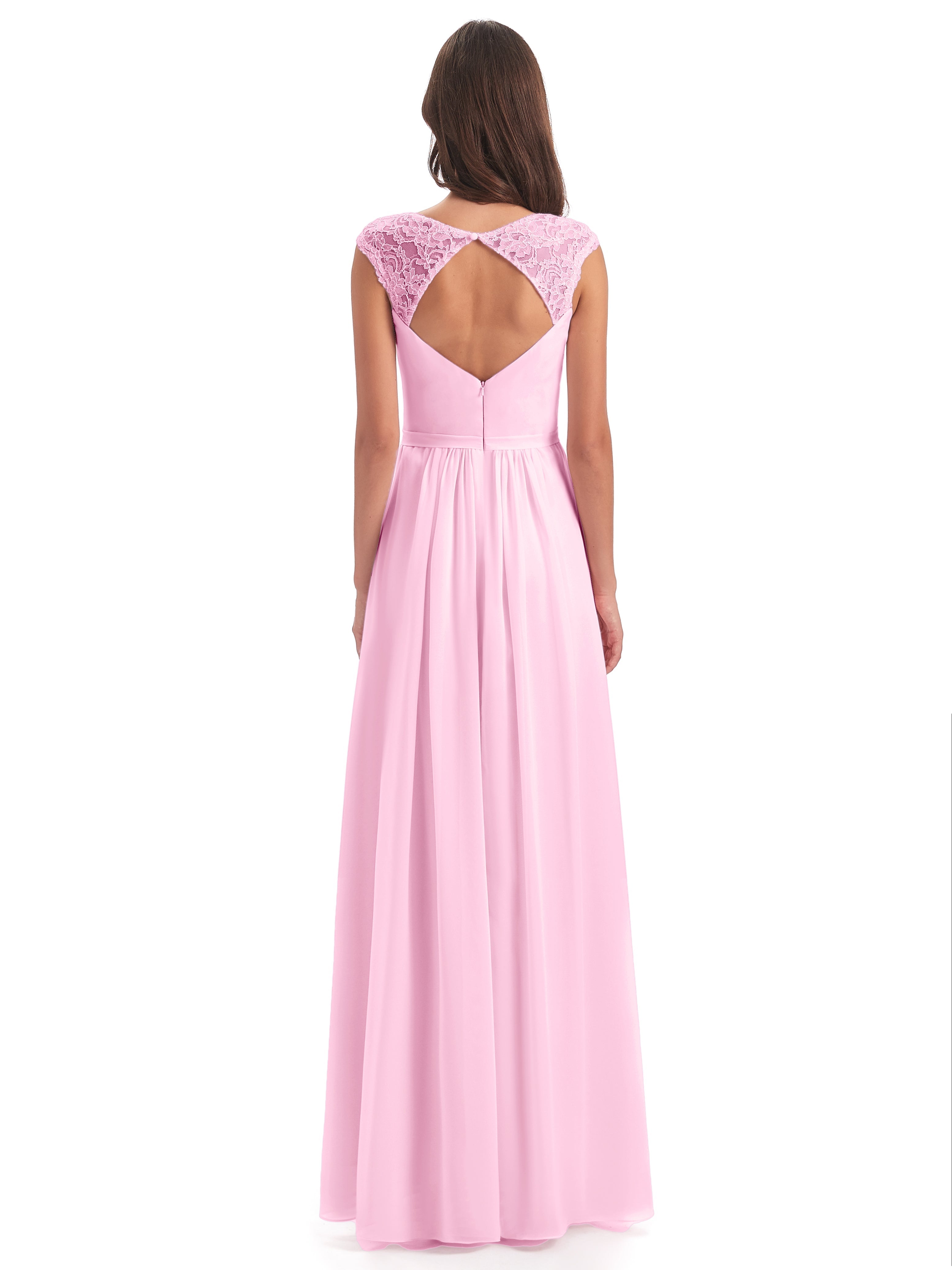 Robes De Demoiselle D'Honneur Rose Bonbon Mancherons Dos Ouvert Mousseline Robes Demoiselle D'Honneur