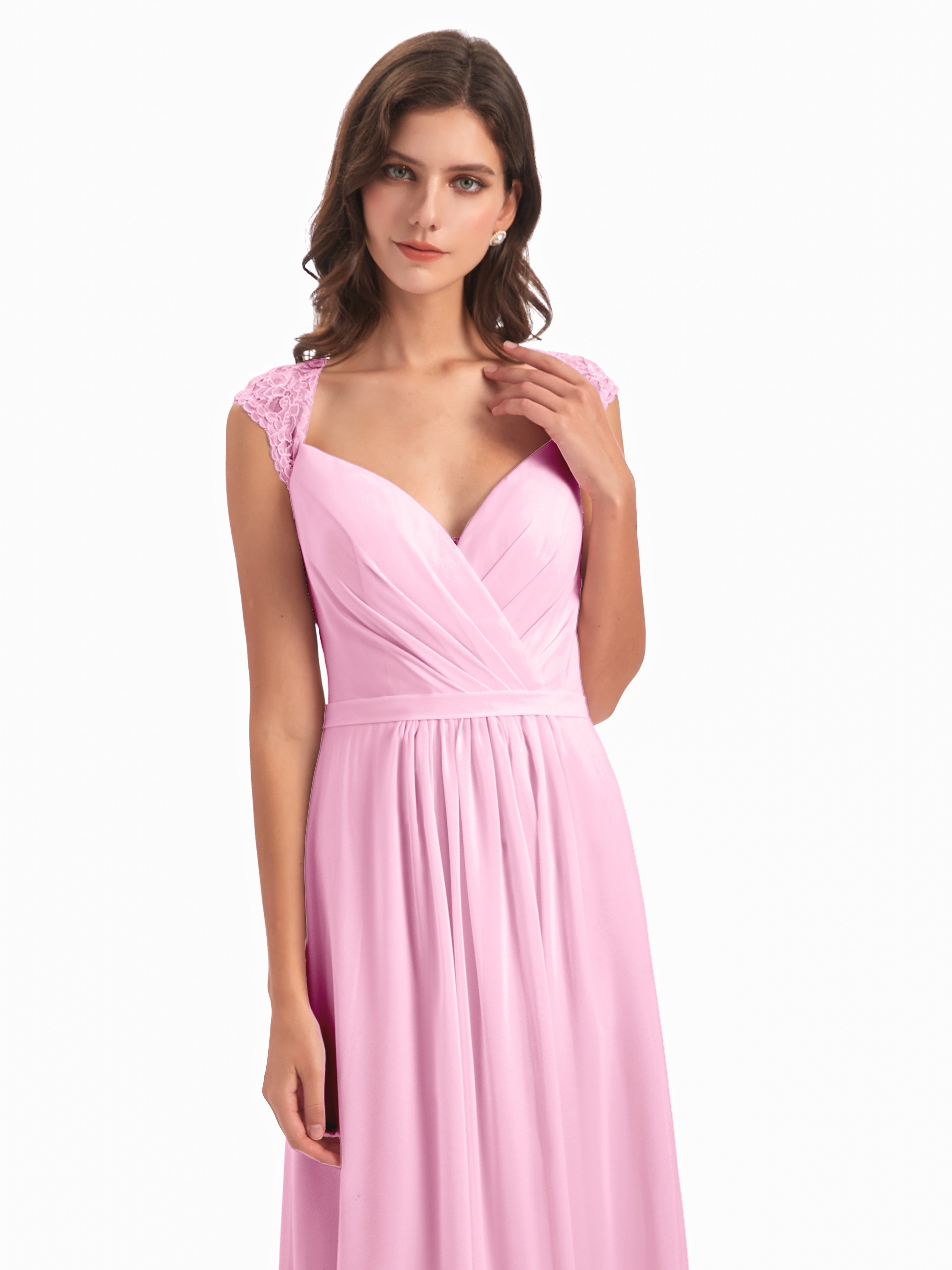 Robes De Demoiselle D'Honneur Rose Bonbon Mancherons Dos Ouvert Mousseline Robes Demoiselle D'Honneur