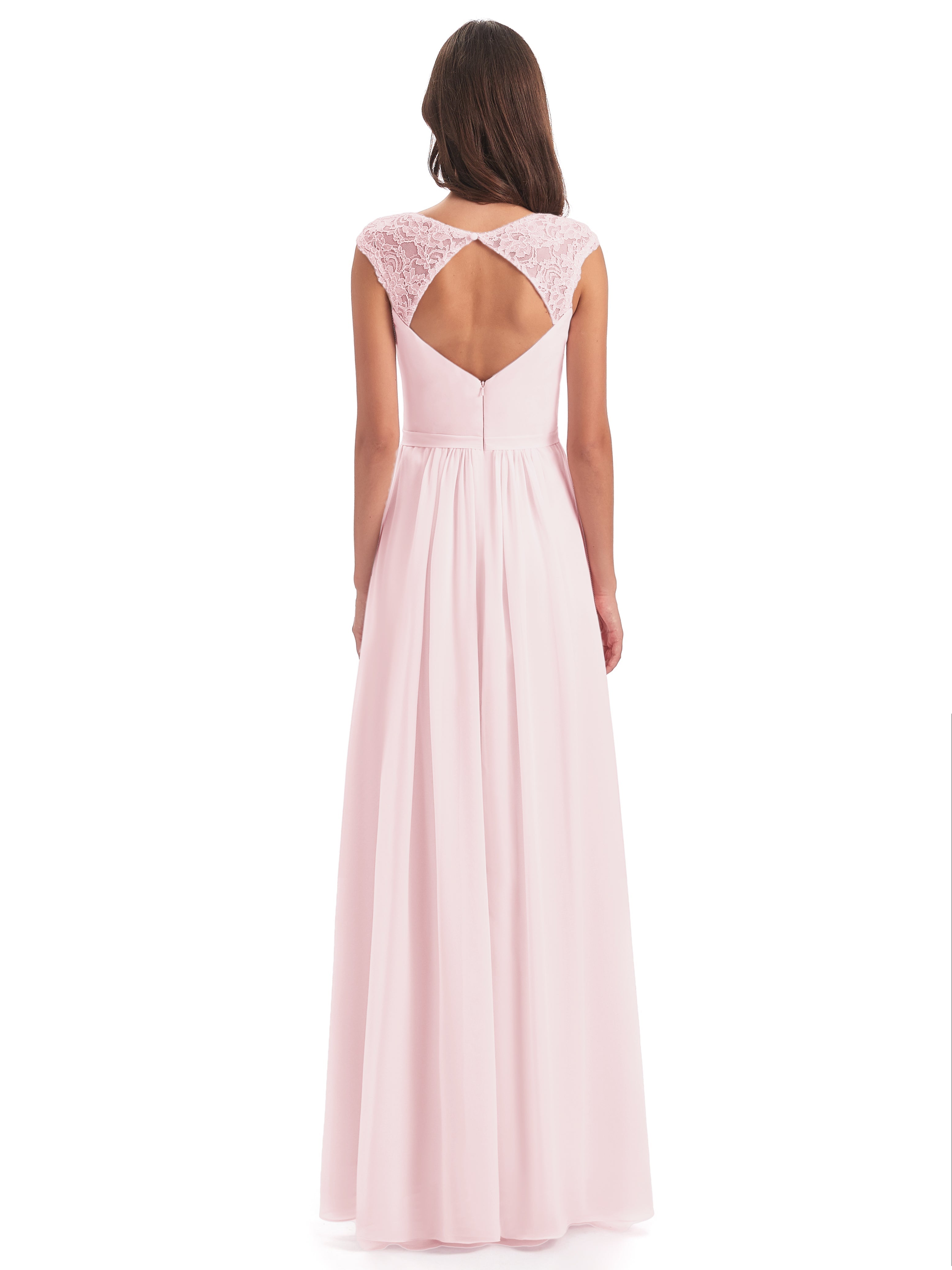 Robes De Demoiselle D'Honneur Rose Pale Mancherons Dos Ouvert Mousseline Robes Demoiselle D'Honneur