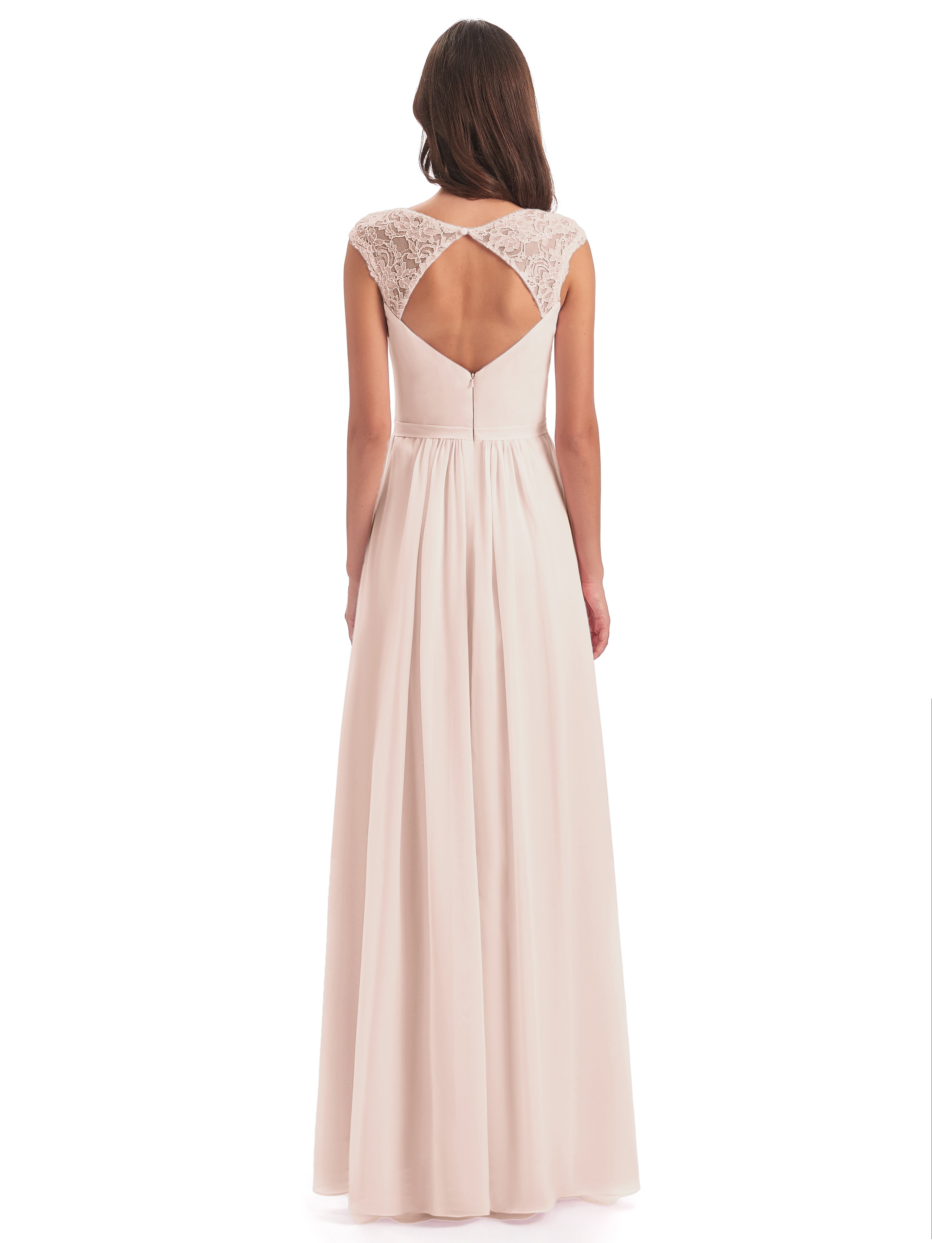 Robe De Demoiselle D'Honneur En Perles Mancherons Dos Ouvert Mousseline Robes Demoiselle D'Honneur