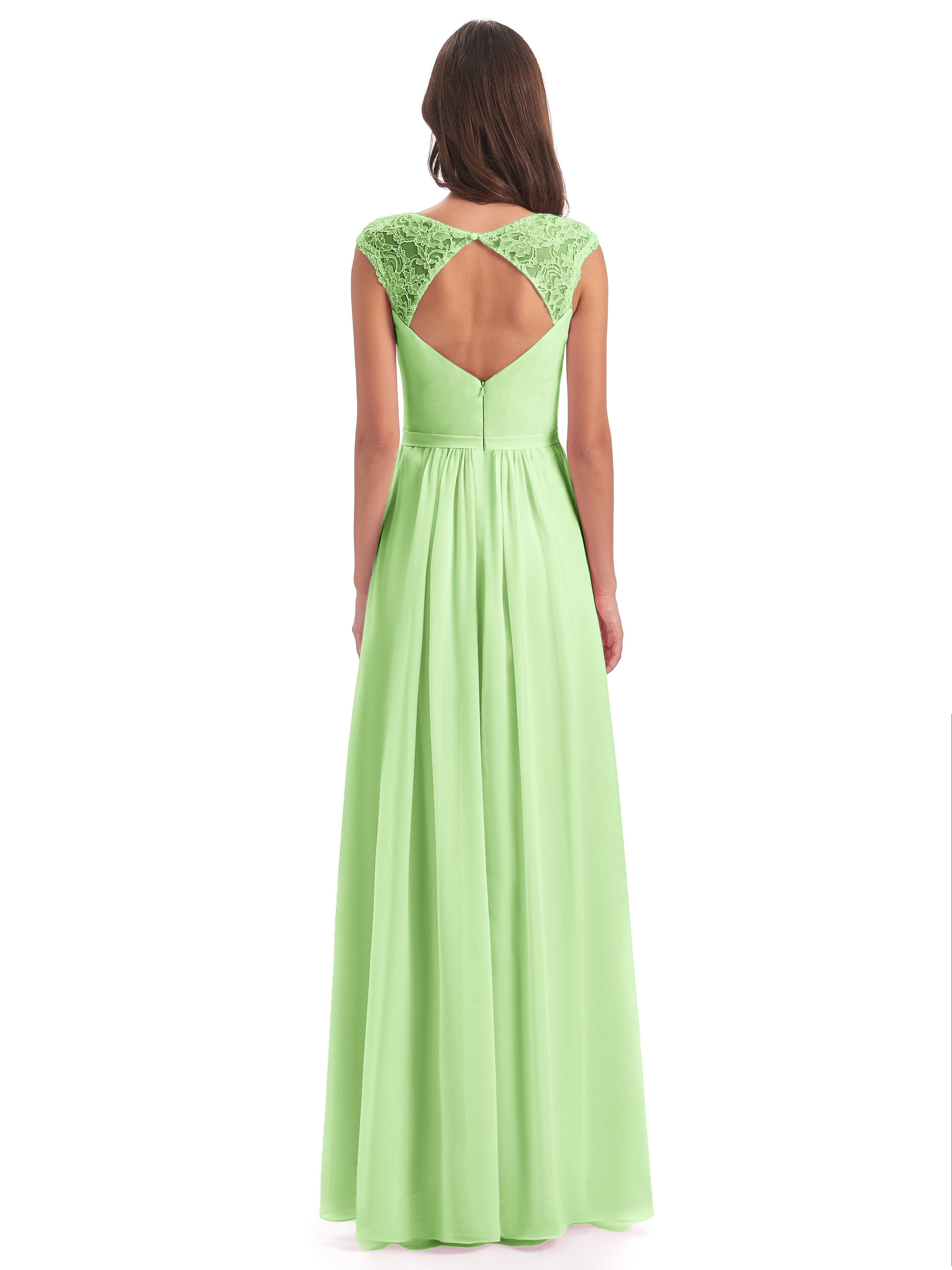 Robe Demoiselle D Honneur Verte Sauge Mancherons Dos Ouvert Mousseline Robes Demoiselle D'Honneur