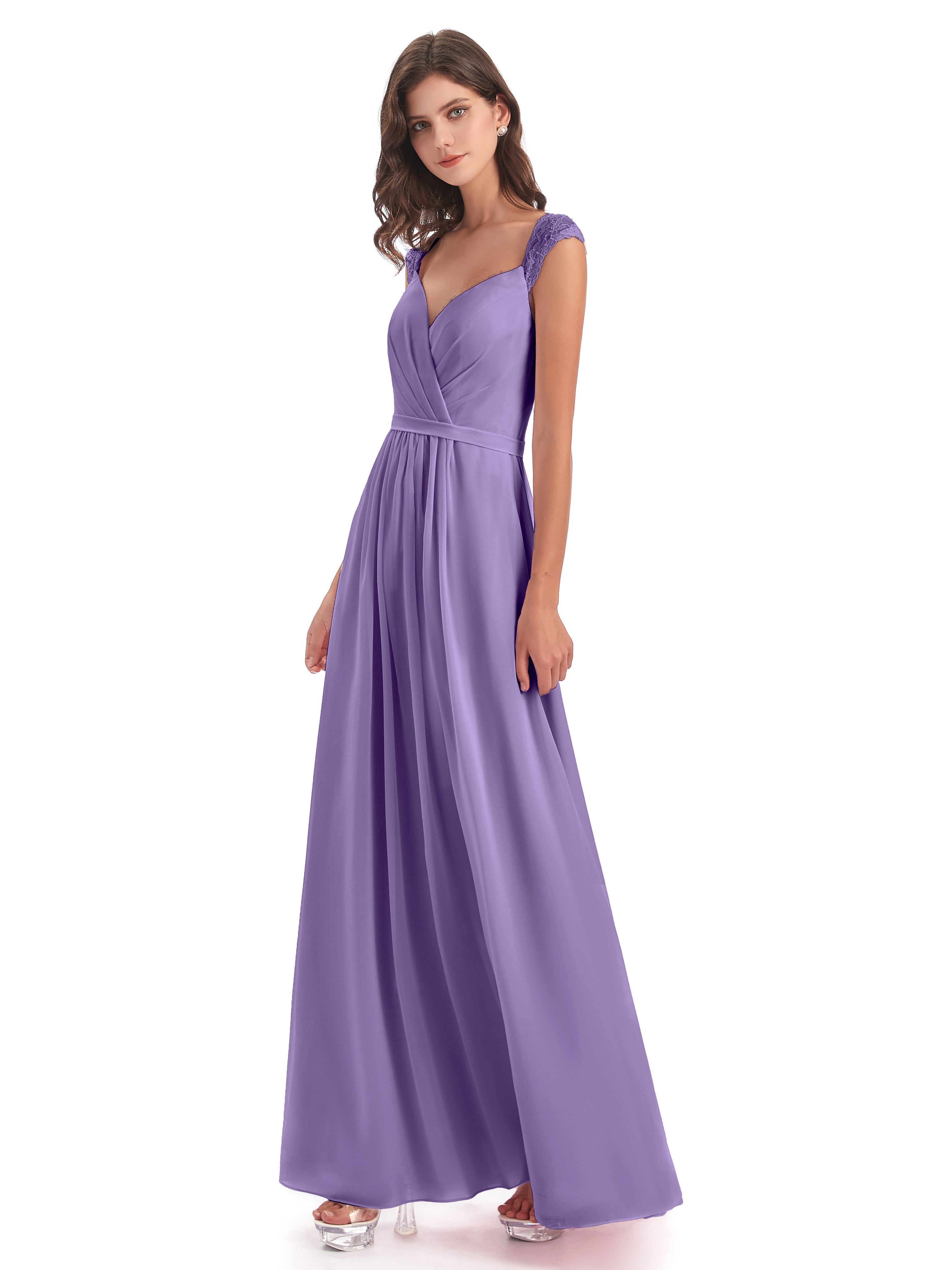 Robes De Demoiselle D'Honneur Tahiti Mancherons Dos Ouvert Mousseline Robes Demoiselle D'Honneur