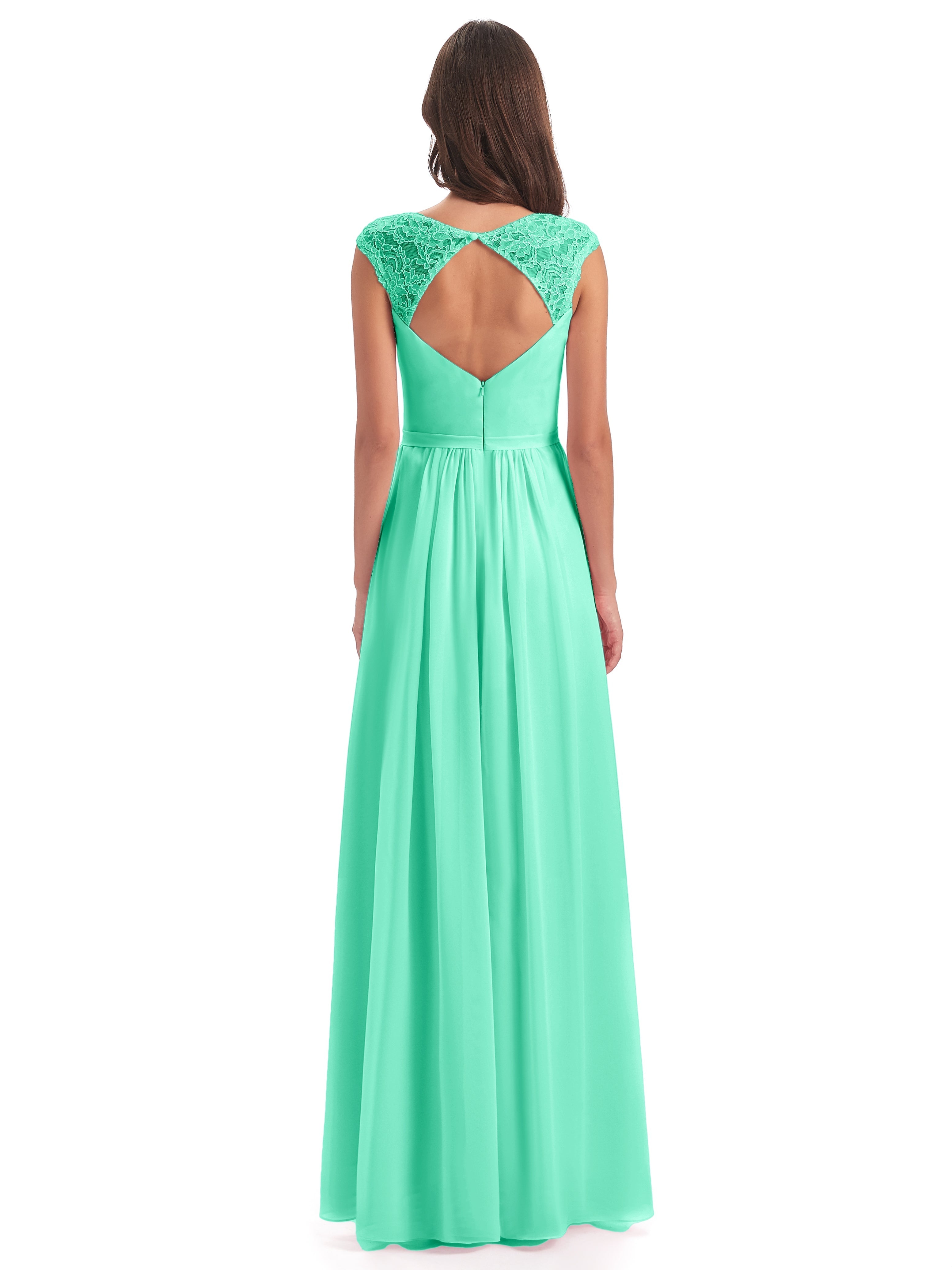 Robe Bleu Turquoise Demoiselle D Honneur Mancherons Dos Ouvert Mousseline Robes Demoiselle D'Honneur