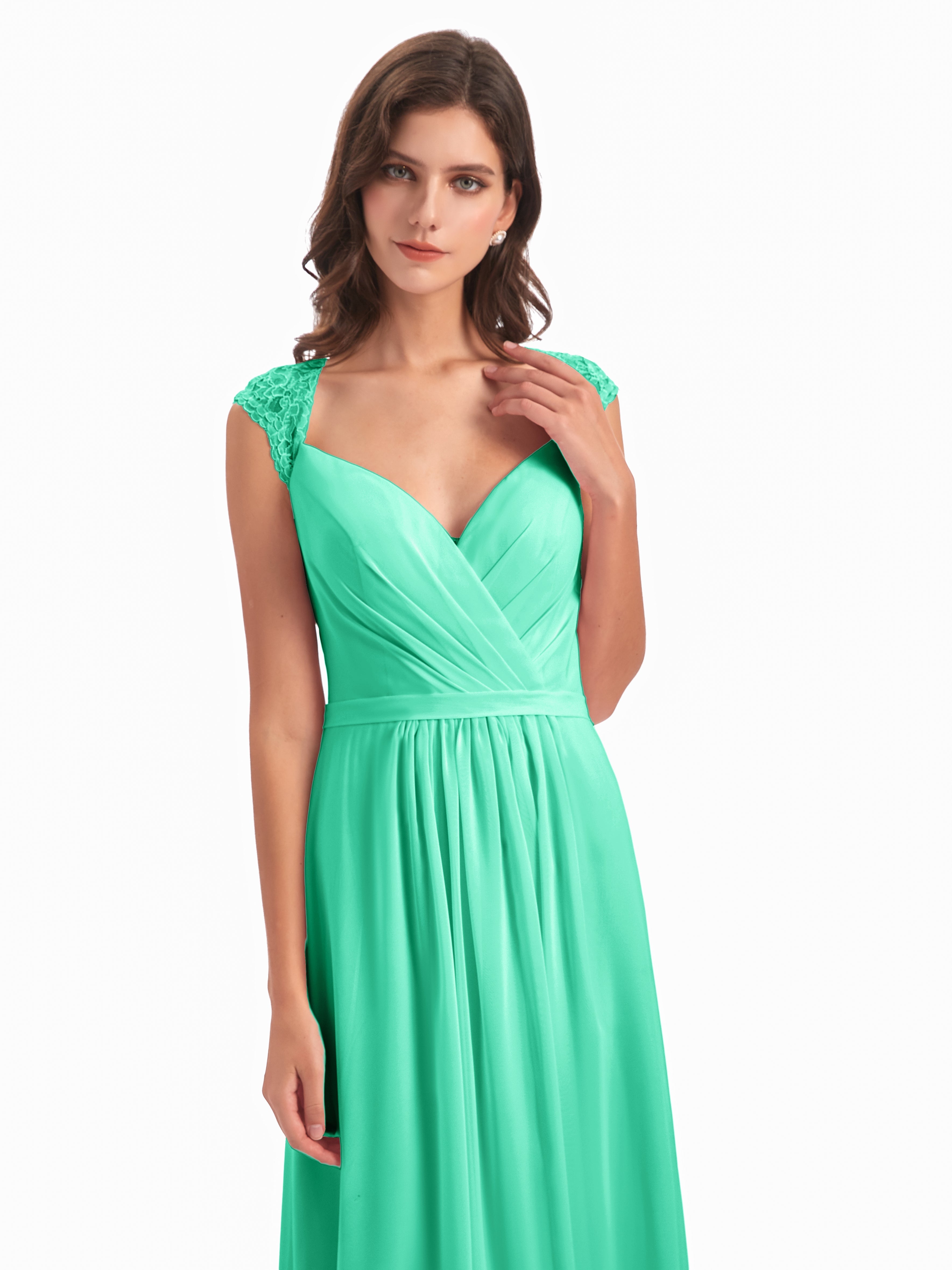 Robe Bleu Turquoise Demoiselle D Honneur Mancherons Dos Ouvert Mousseline Robes Demoiselle D'Honneur