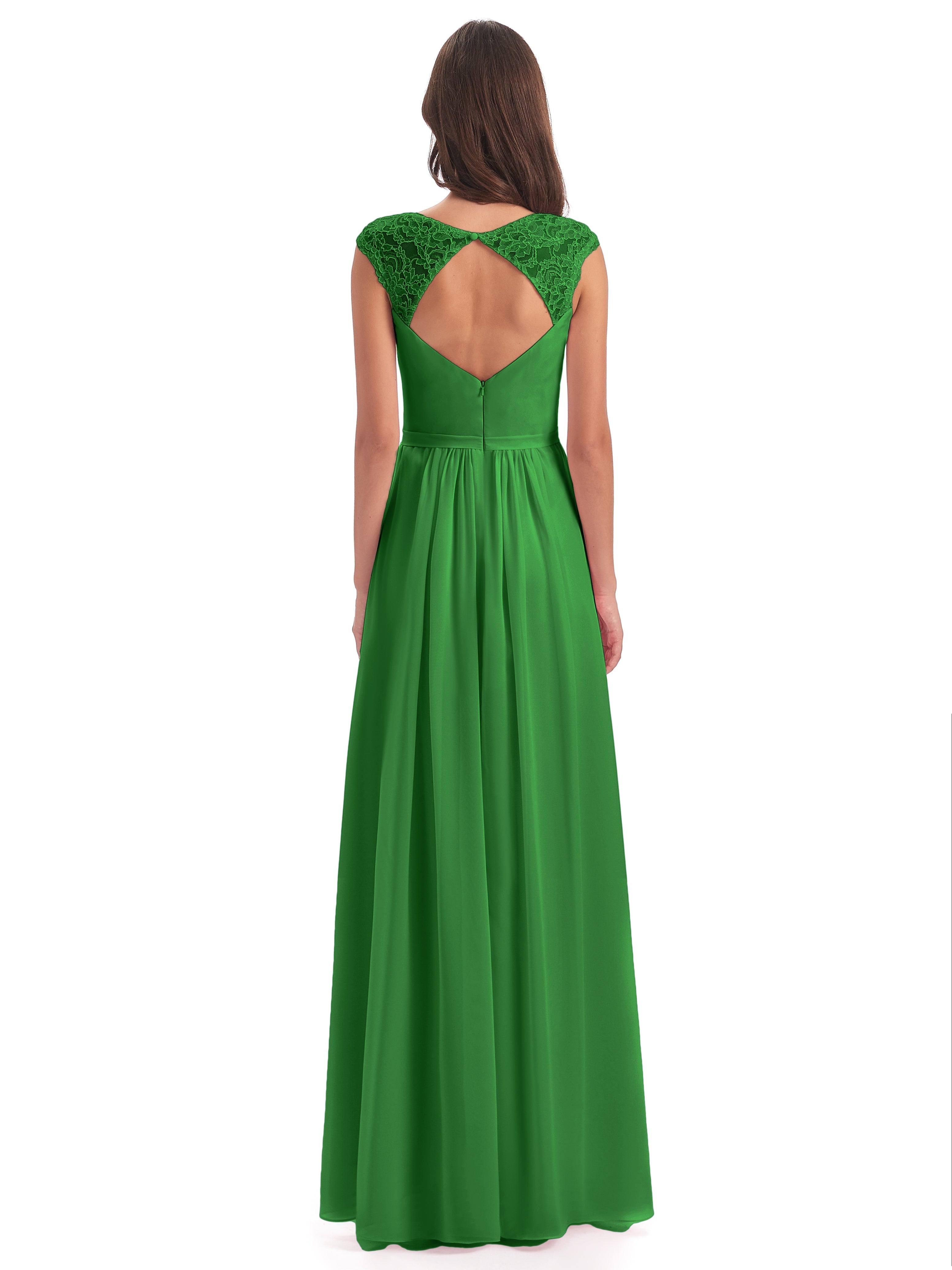 Robes De Demoiselle D'Honneur Vert Forêt Mancherons Dos Ouvert Mousseline Robes Demoiselle D'Honneur